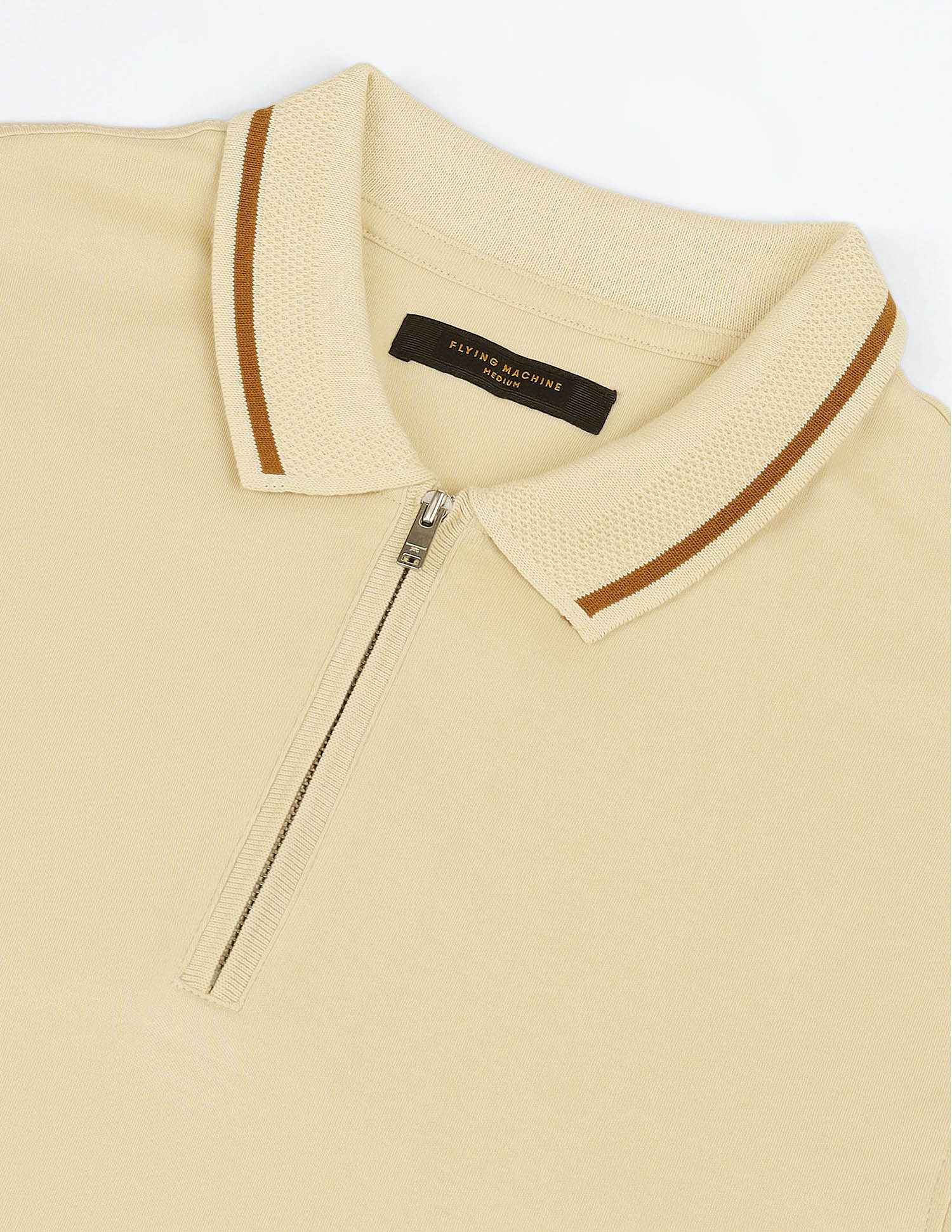 Flying Machine Solid Zipper Polo Shirt