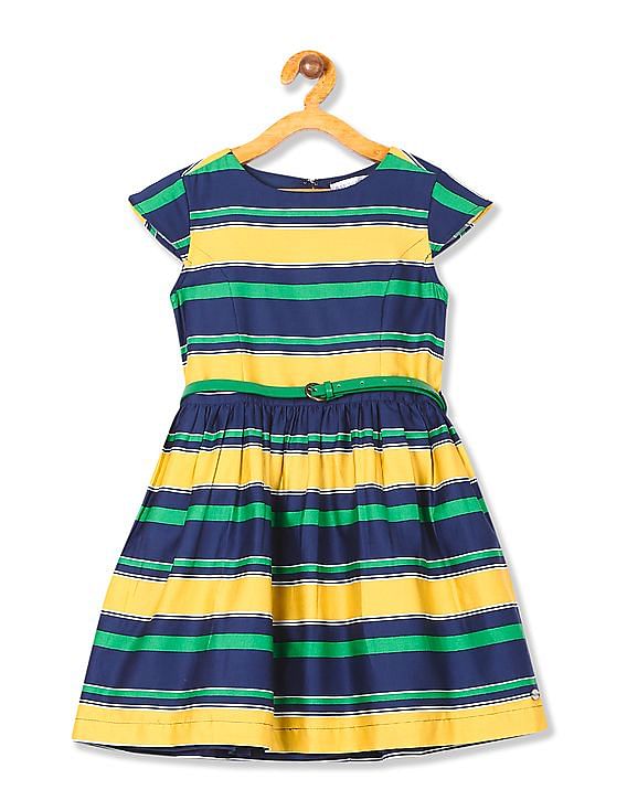 U.S. Polo Assn. Kids Girls Striped Fit And Flare Dress