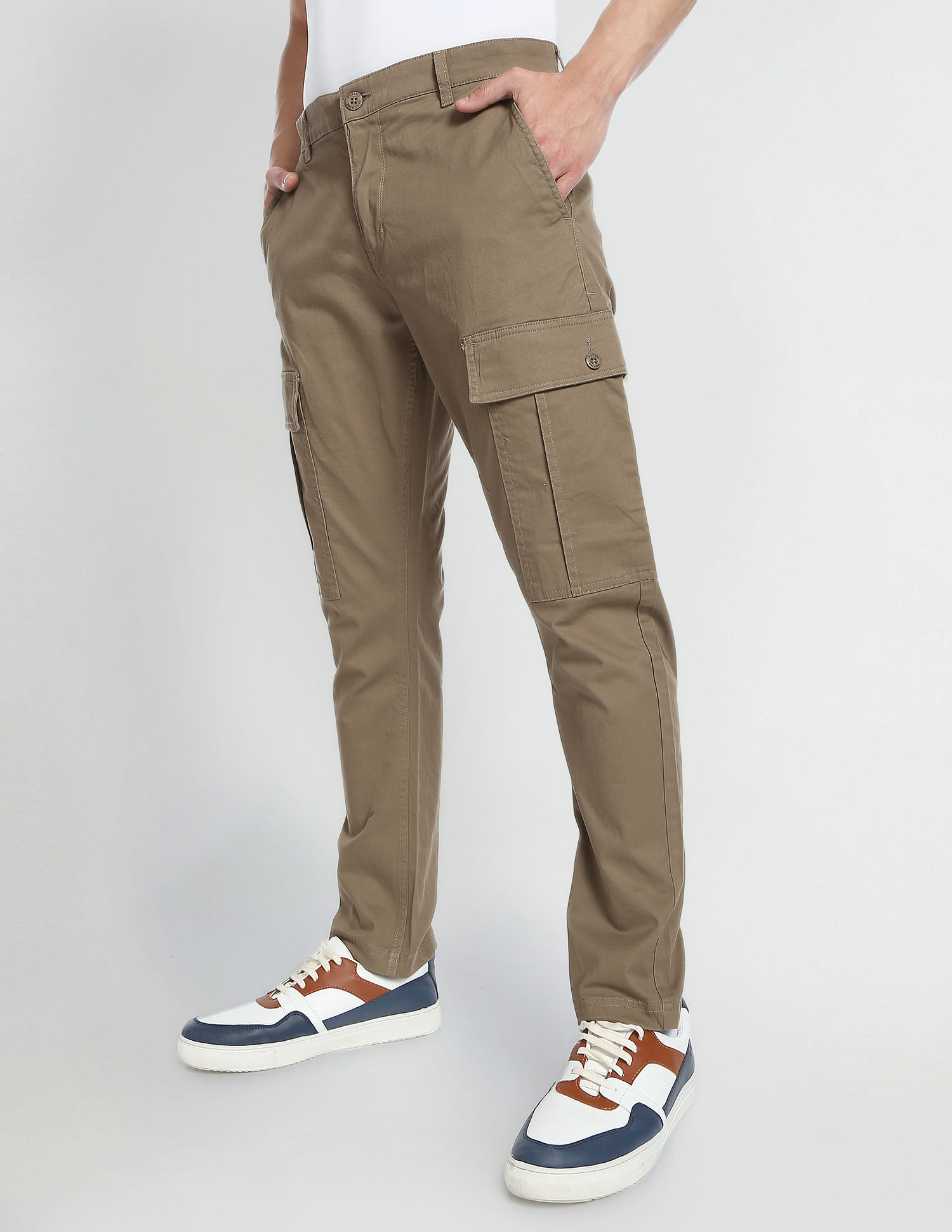 Khaki Cuffed Slim Leg Cargo Trousers  New Look