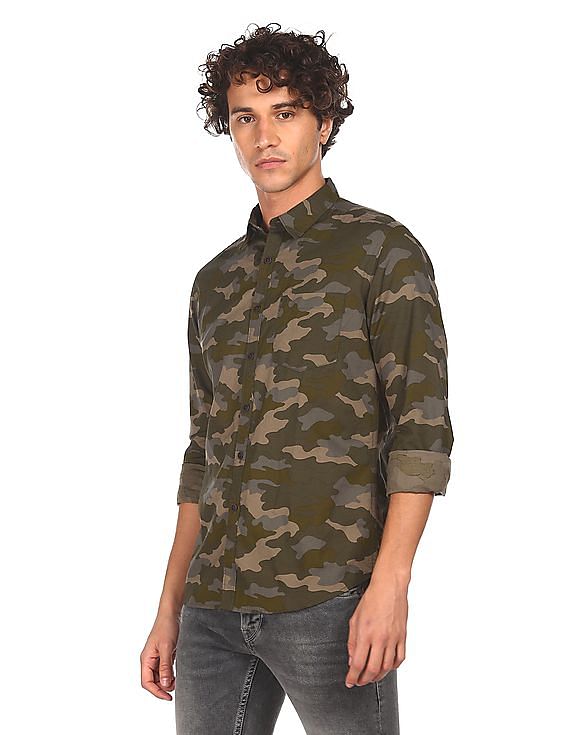 Buy Flying Machine Men Olive Camouflage Print Cotton Casual Shirt   NNNOWcom