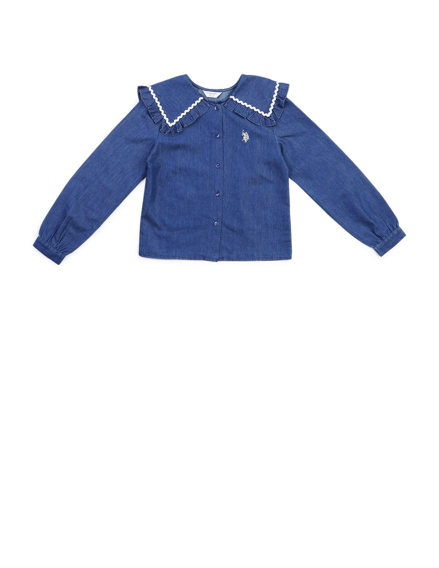U.S. Polo Assn. Kids Girls Cape Collar Chambray Top
