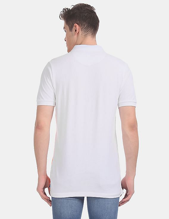 U.S. Polo Assn. White And Orange Colour Block Pique Polo Shirt