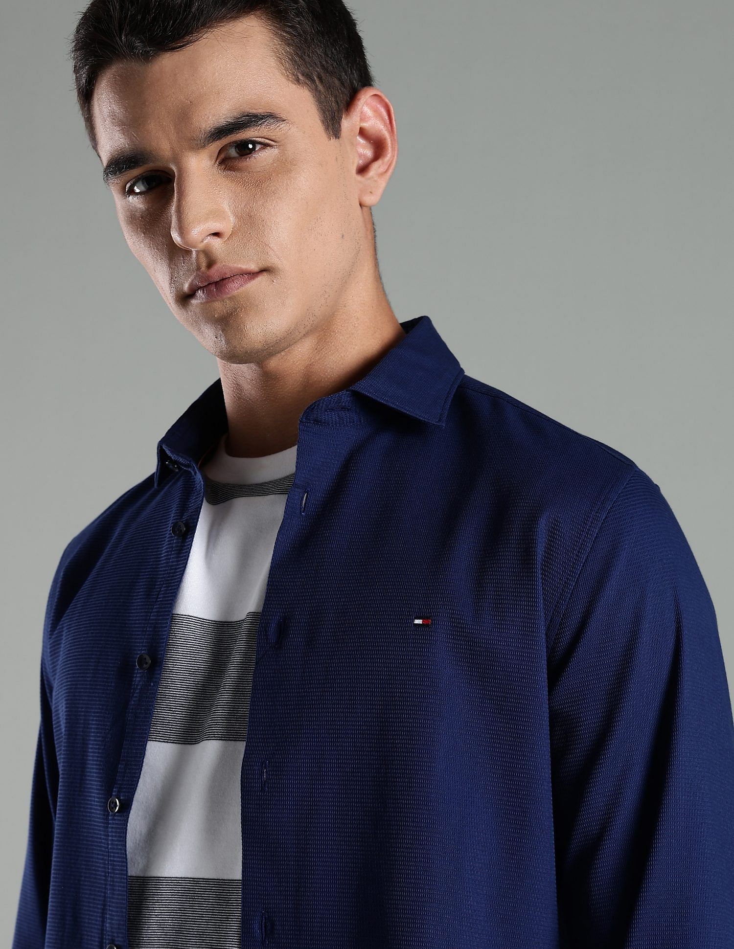 Tommy Hilfiger Self Design Slim Fit Cotton Shirt