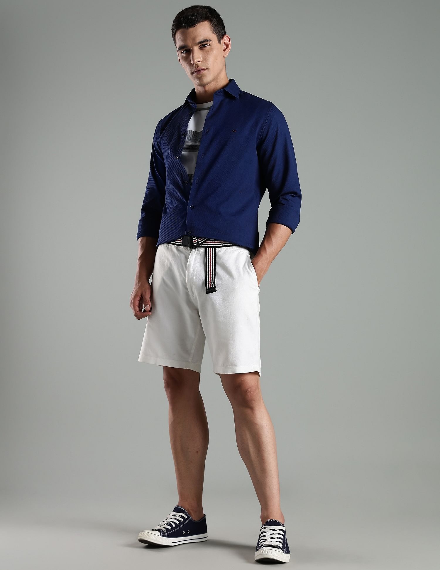 Tommy Hilfiger Self Design Slim Fit Cotton Shirt