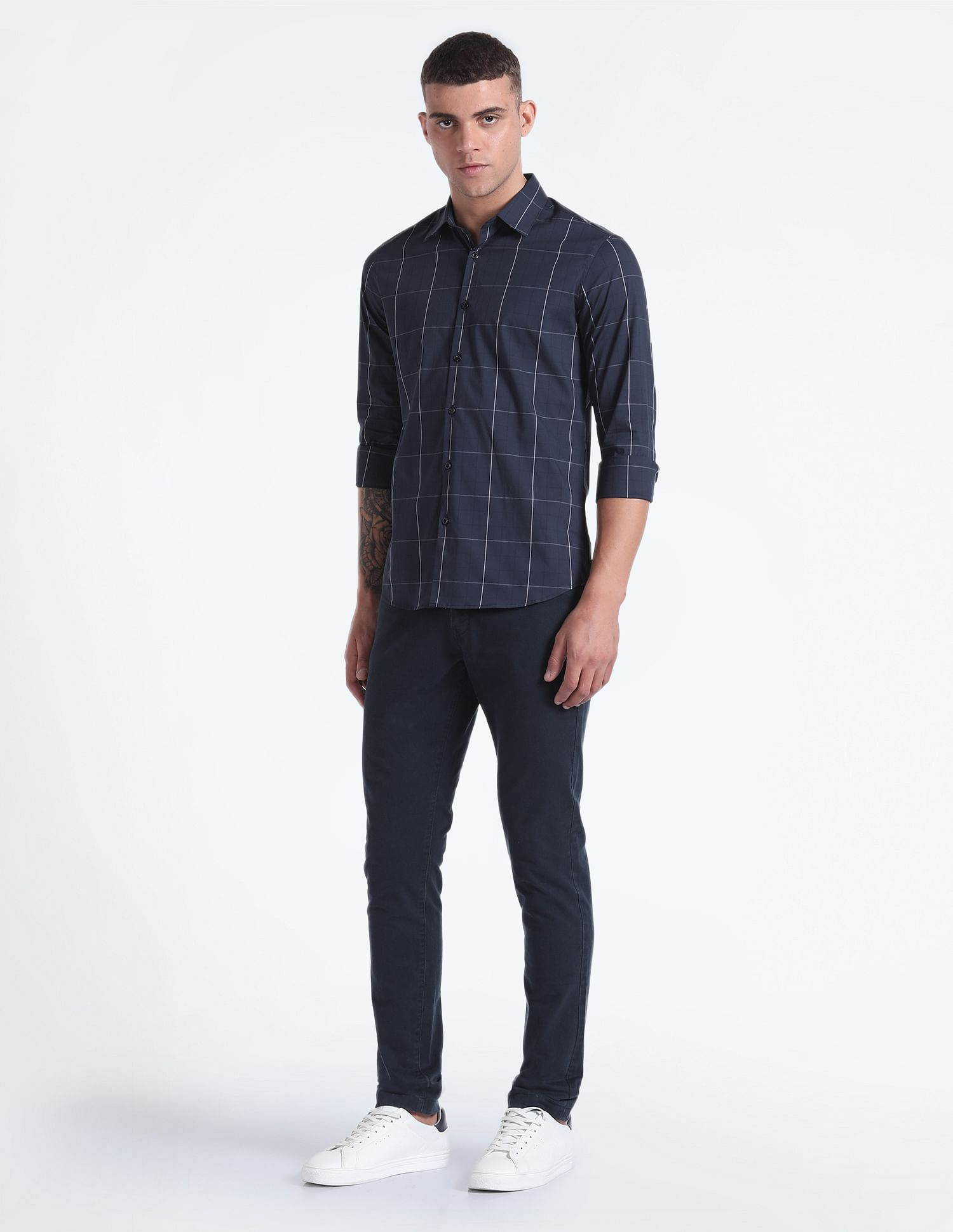 Flying Machine Windowpane Check Slim Fit Shirt