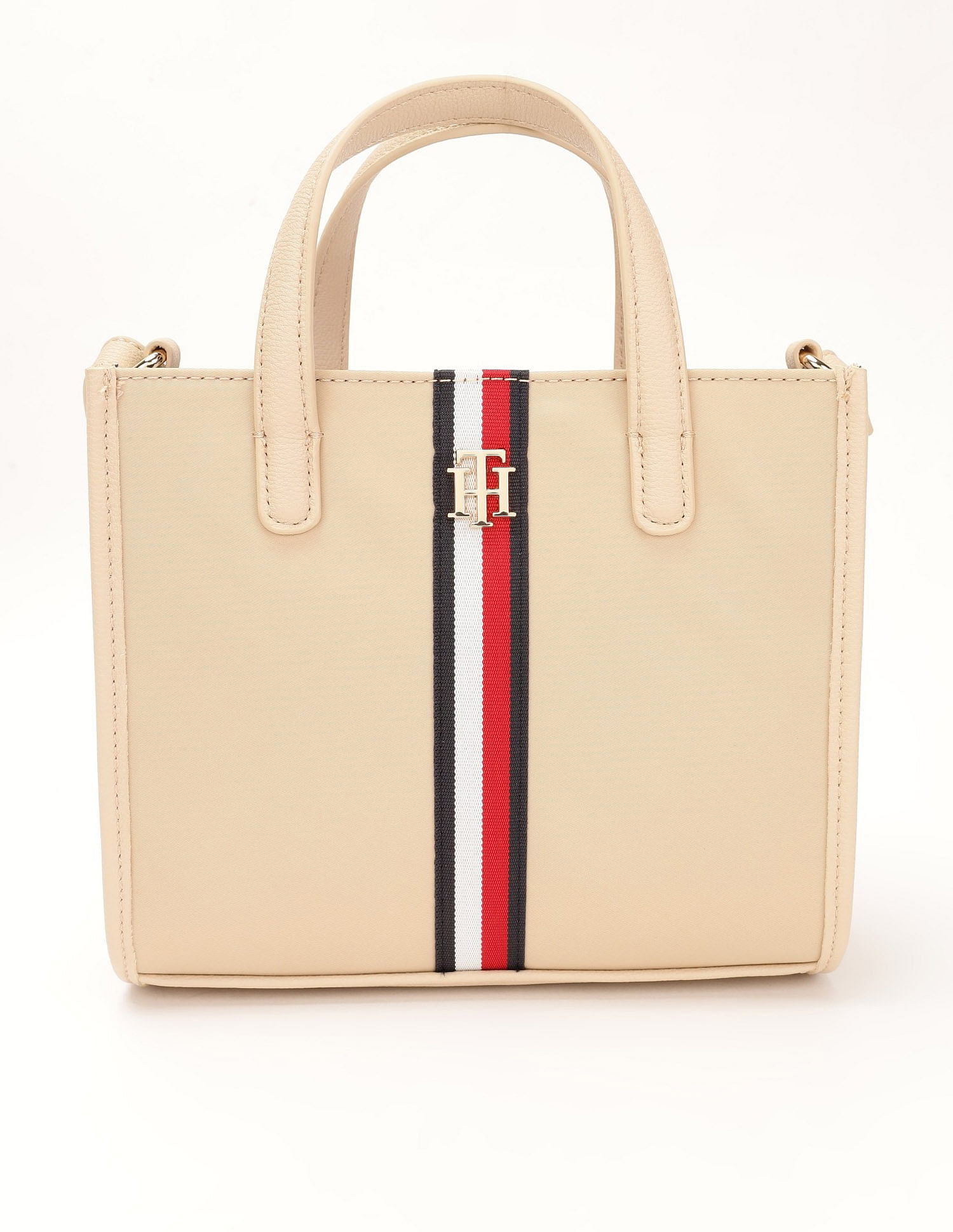 Tommy Hilfiger Solid Beige Nylon Handbag