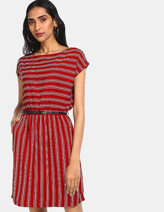 womens red shift dress