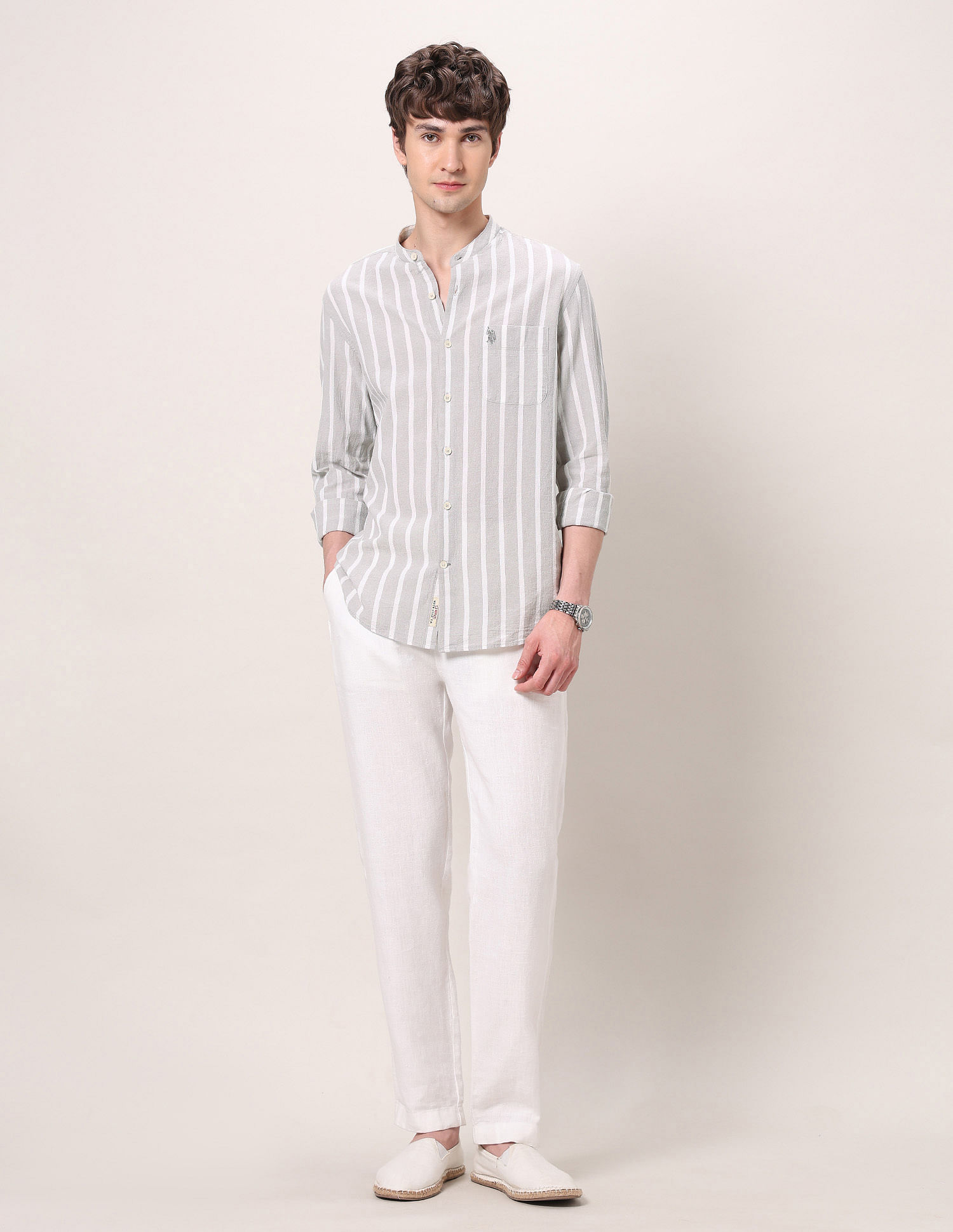 U.S. Polo Assn. Denim Co. Pure Cotton Poplin Mandarin Shirt