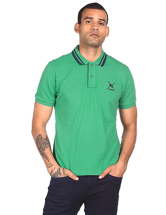 U.S. Polo Assn. Striped Collar Solid Polo Shirt