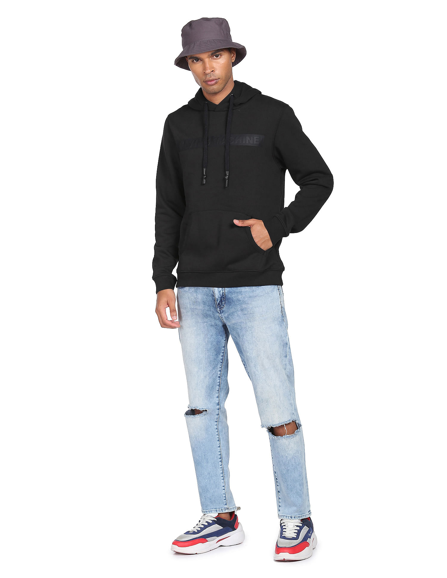 Flying Machine Tonal Print Hooded Sweatshirt