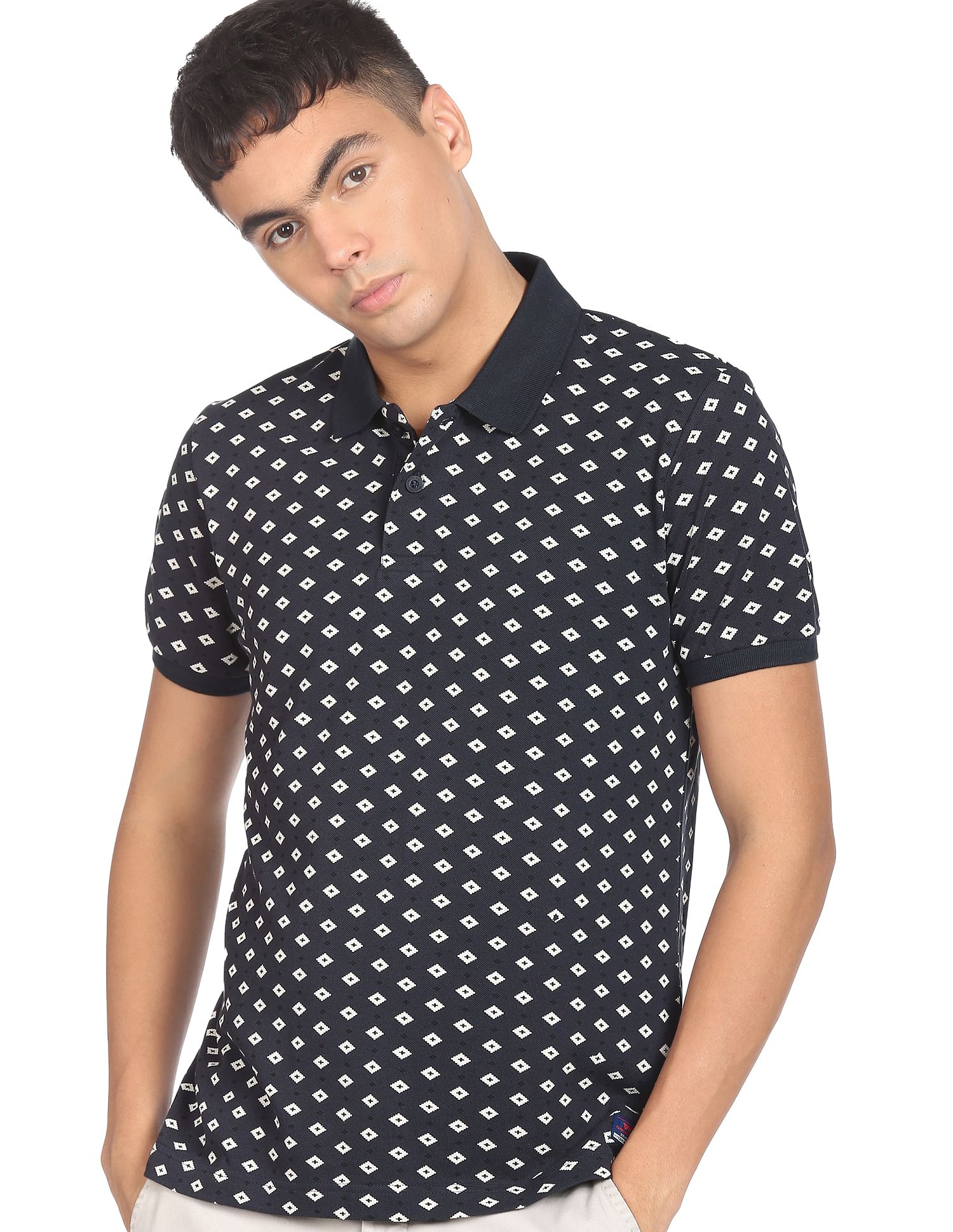 Flying Machine Geometric Print Polo Shirt