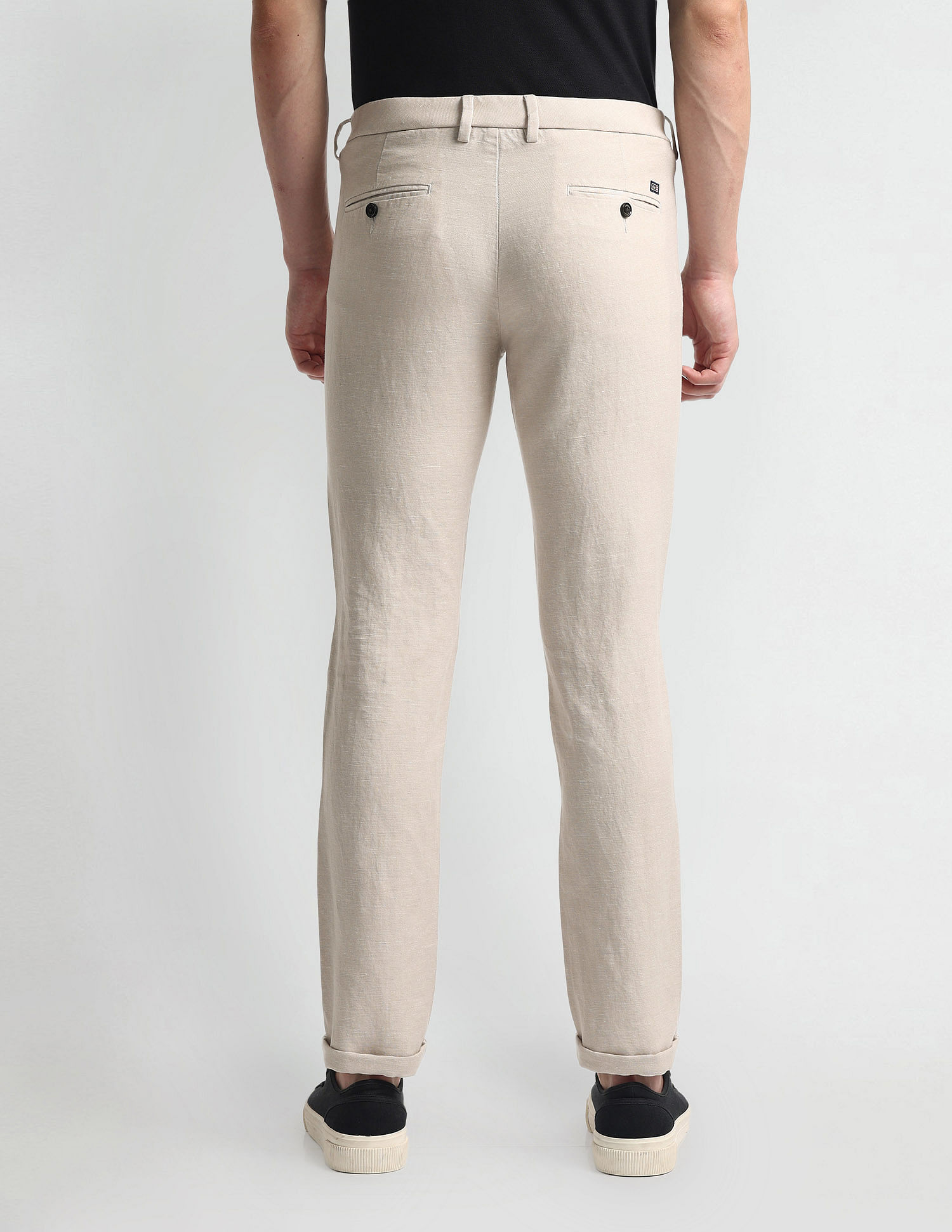 Arrow Sports Cotton Linen Mid Rise Trousers