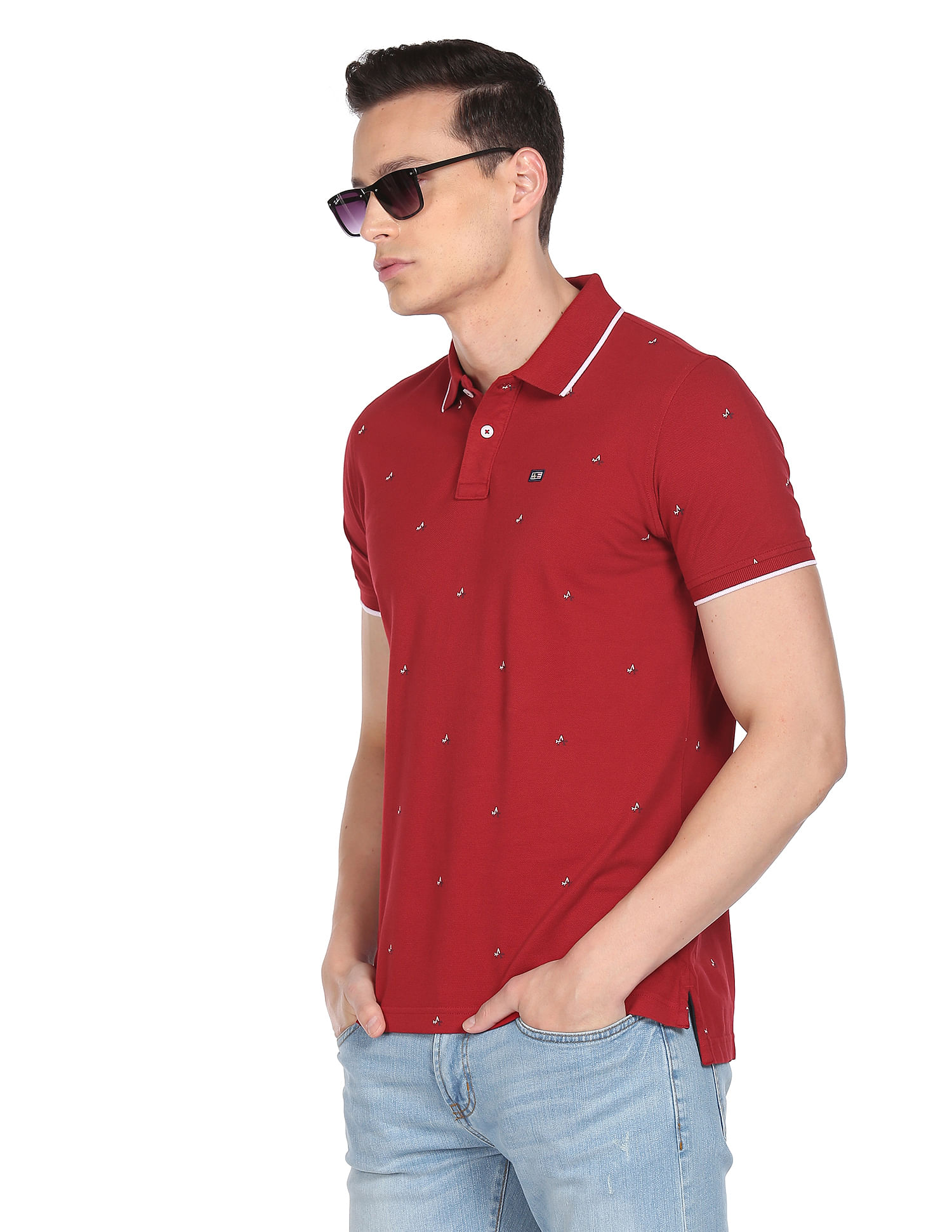 Buy Arrow Sports Ribbed Collar Printed Polo Shirt 