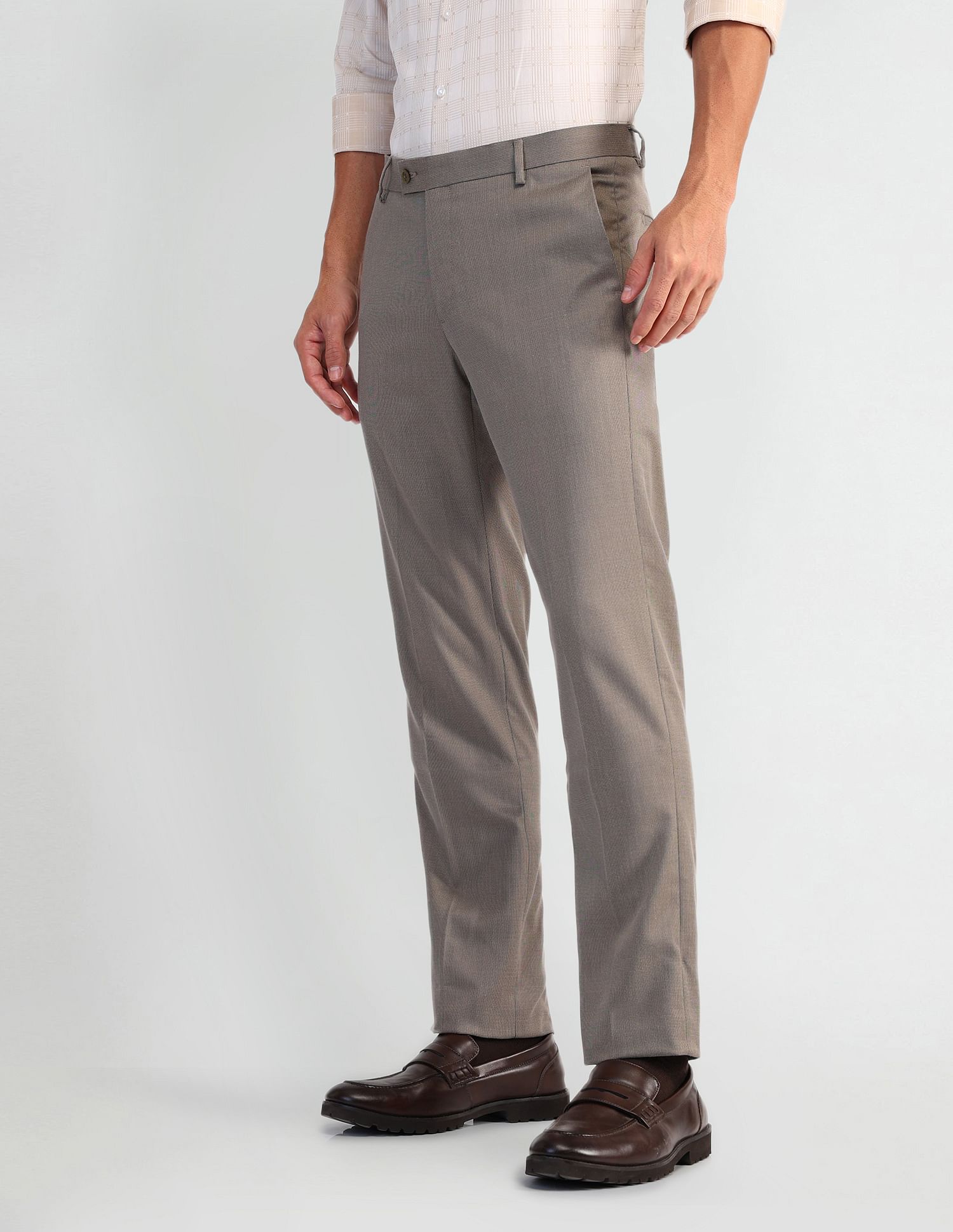 Arrow Patterned Dobby Flat Front Trousers