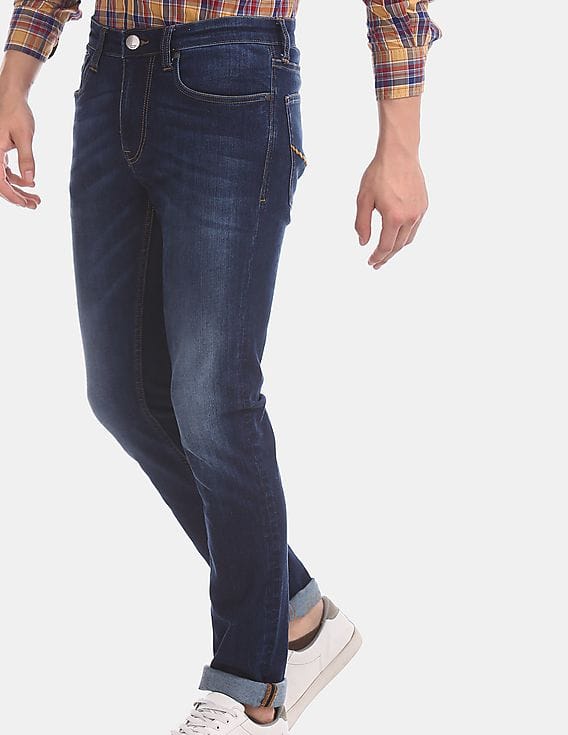 Buy Arvind Men Men Blue Slim Fit Stone 