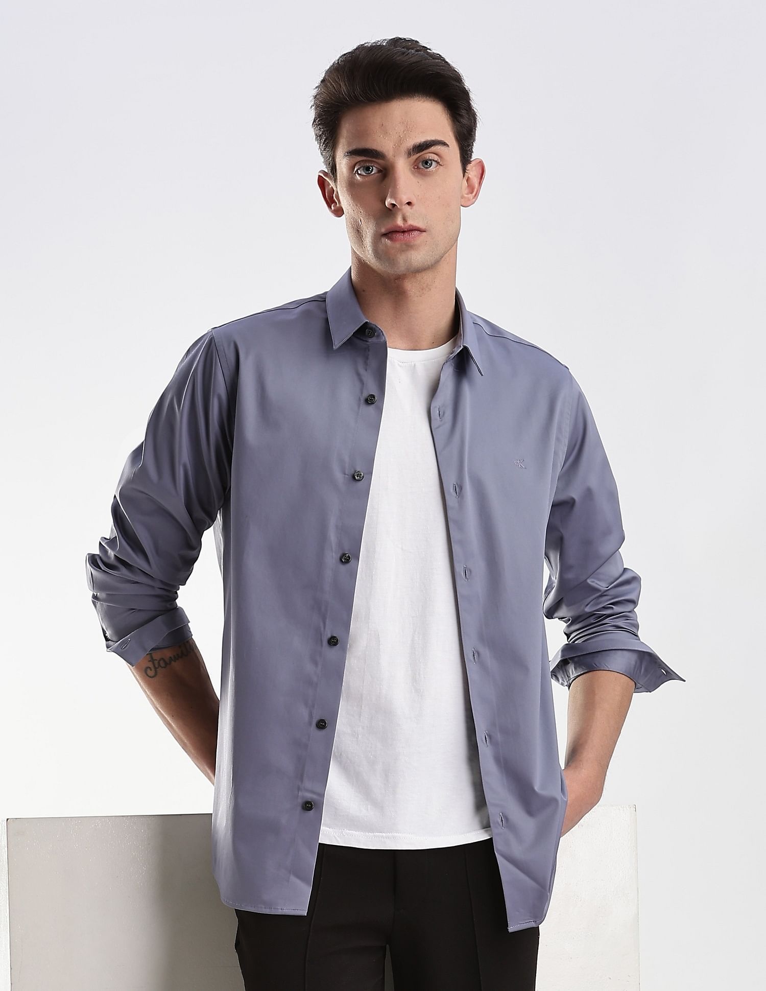 Calvin Klein Jeans Solid Slim Fit Satin Woven Shirt
