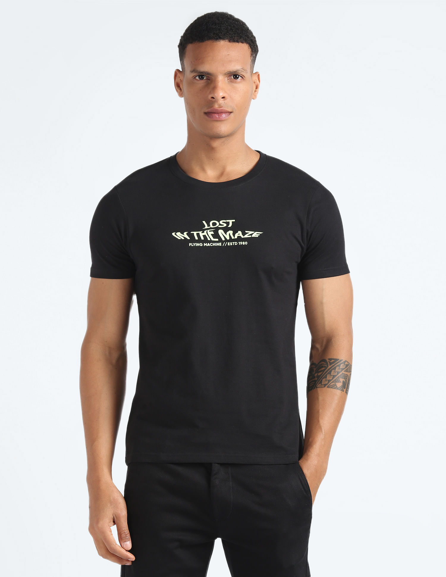 Flying Machine Cotton Glow In The Dark T-Shirt