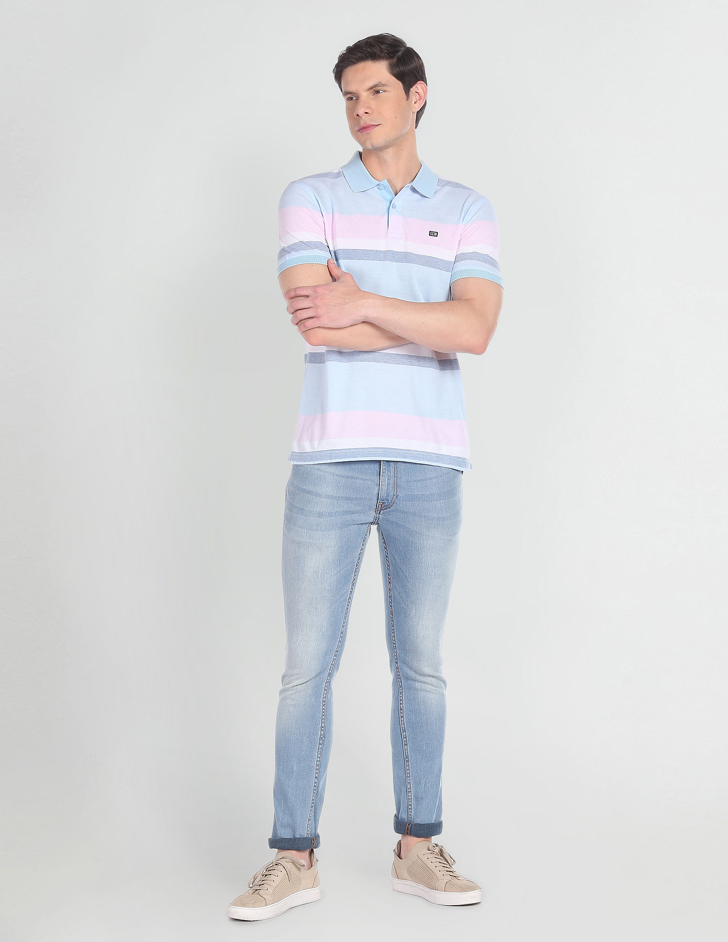 Arrow Sports Mercerised Cotton Horizontal Stripe Polo Shirt