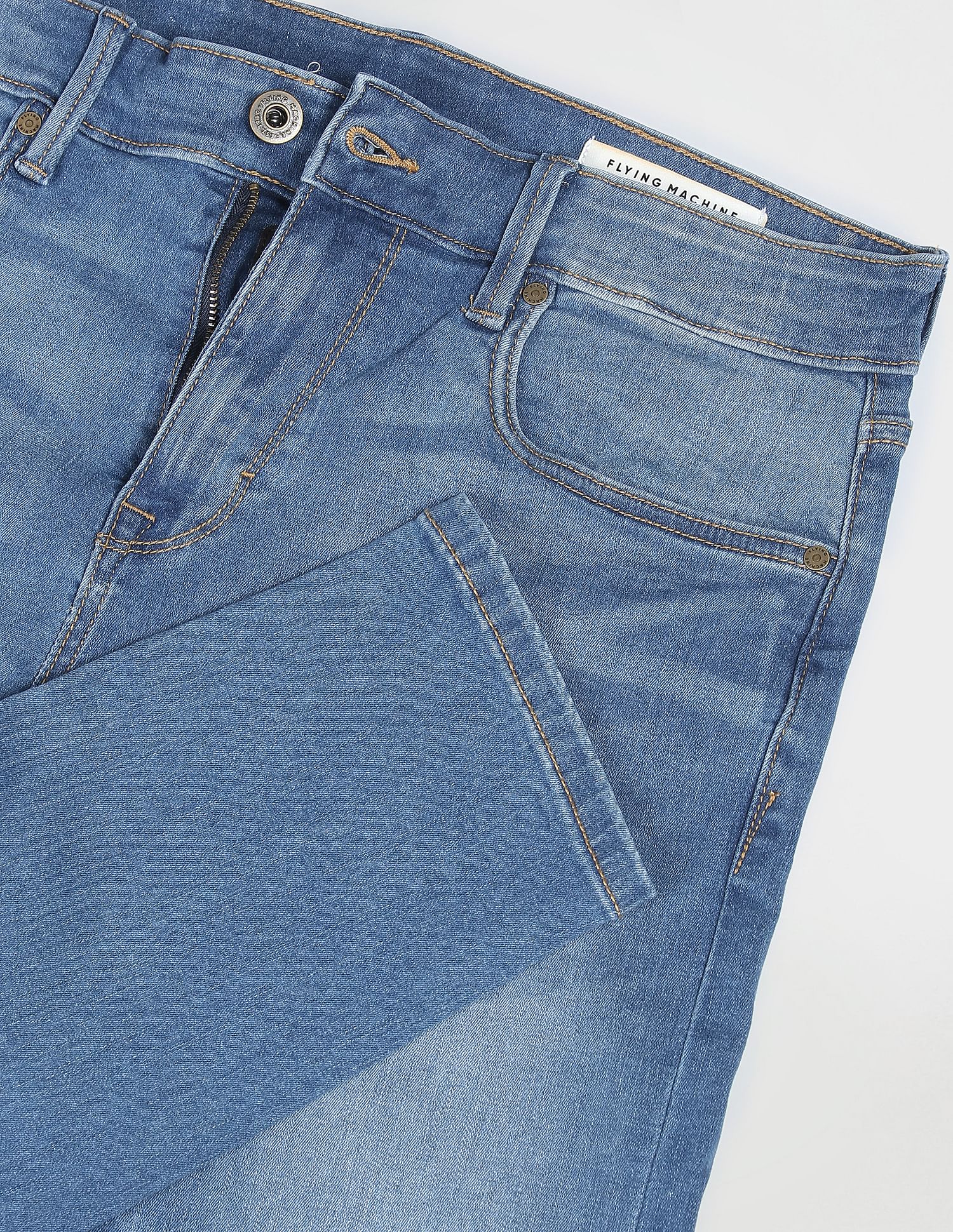 Flying Machine Stone Wash Slash Slim Tapered Fit Authentic Signature Jeans
