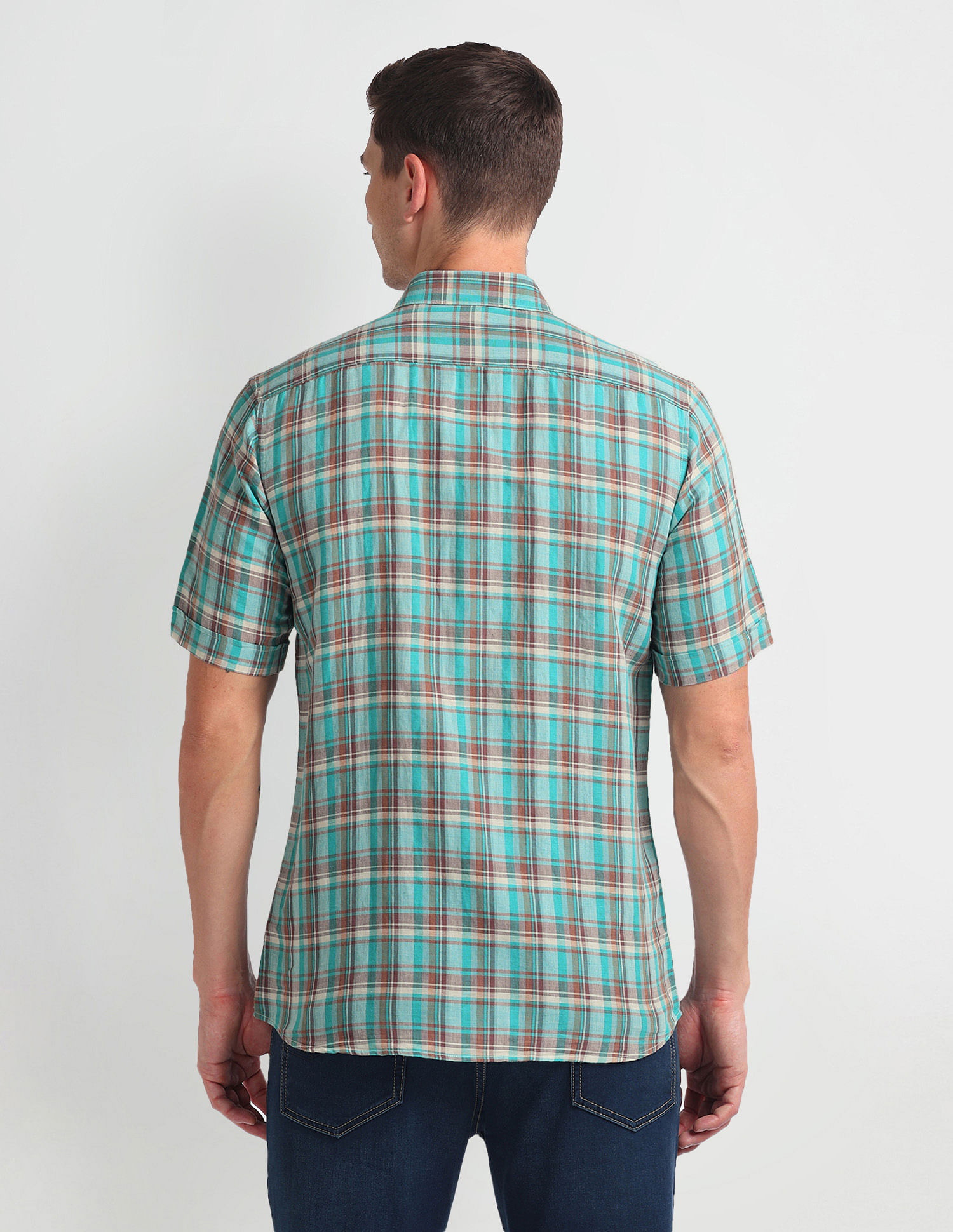 Arrow Sports Linen Blend Check Shirt