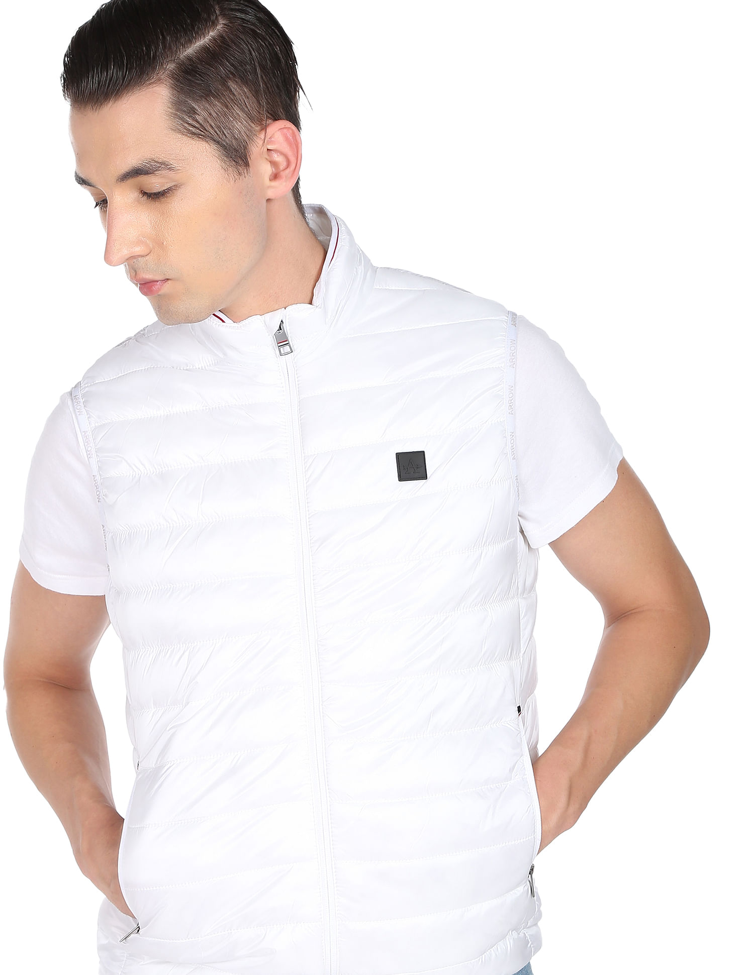 men's white half jacket