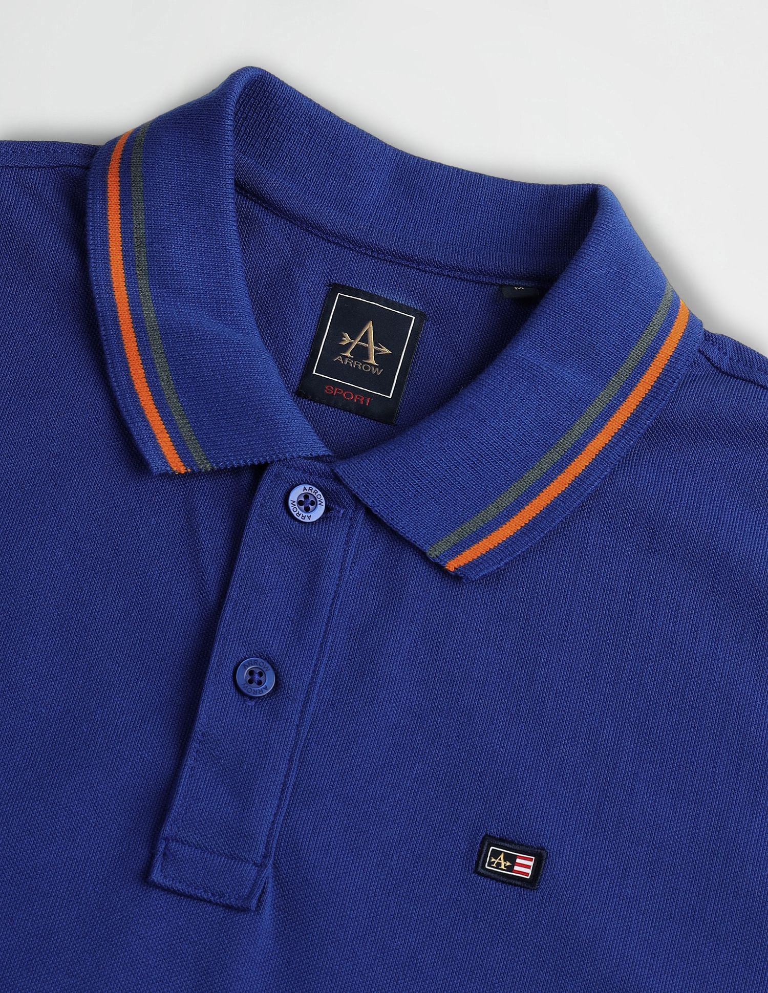 Arrow Sport Striped Collar Solid Polo Shirt
