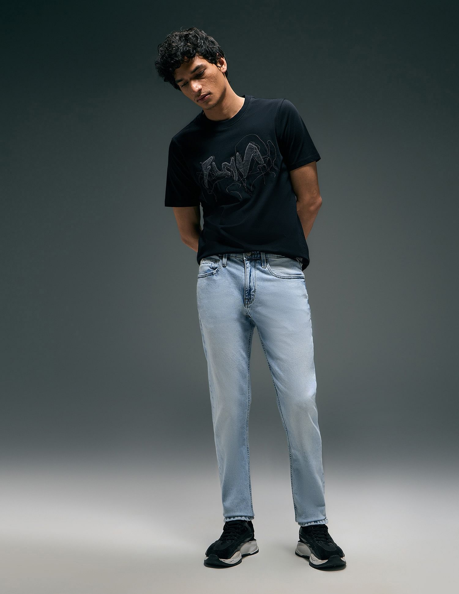 Flying Machine Slash Slim Tapered Fit Jeans