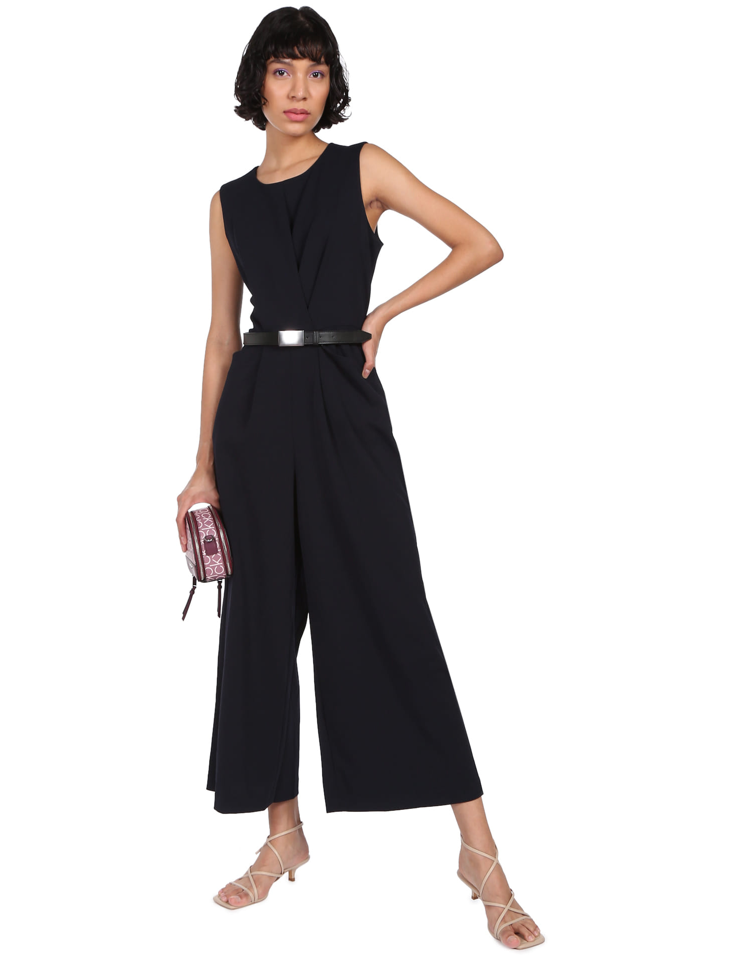 Buy Calvin Klein Women Navy Solid A-line Belted Dress - NNNOW.com