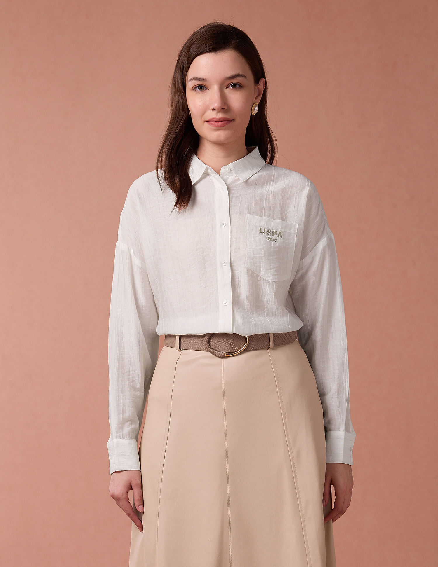 U.S. Polo Assn. Women Brand Embroidered Vertical Stripe Shirt