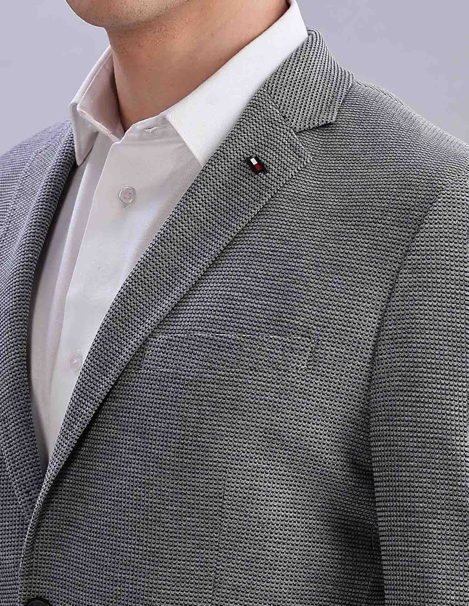 Tommy Hilfiger Self-Design Regular-Fit Polyester Single Breasted Blazer