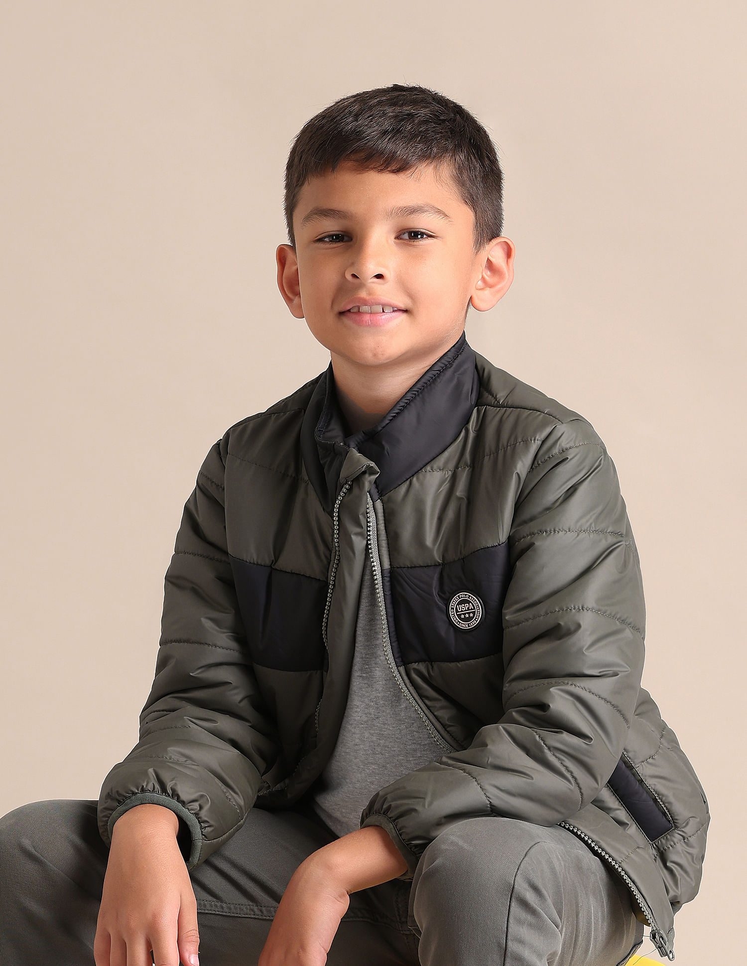 U.S. Polo Assn. Kids Boys Solid Stand Collar Jacket