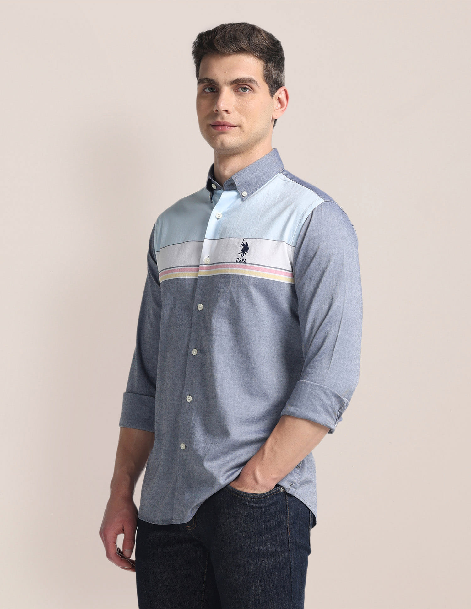 Buy Polo Colour Block Cotton Shirt