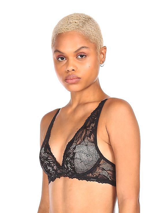 Buy Calvin Klein Underwear Women Black Padded Lace Bra 