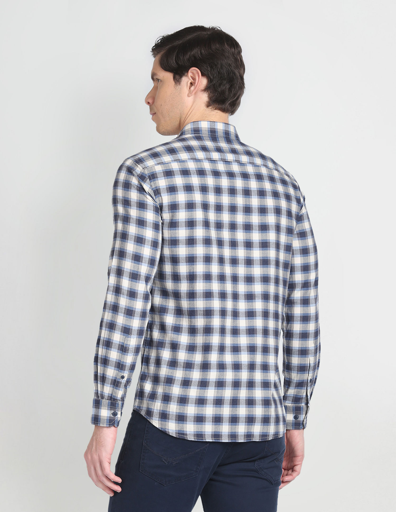 Arrow Sports Plaid Check Herringbone Shirt