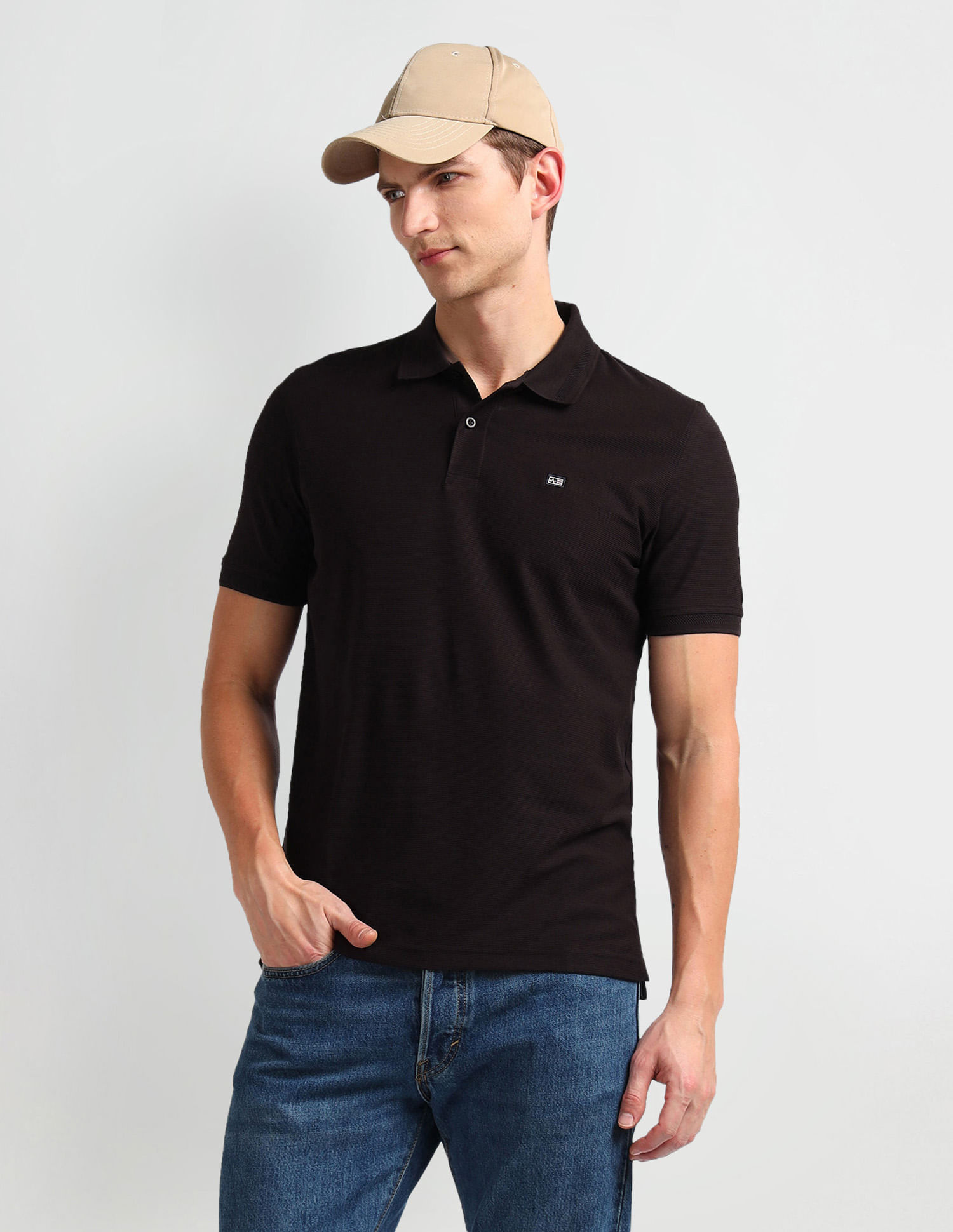 Arrow Sports Ribbed Collar Solid Polo Shirt