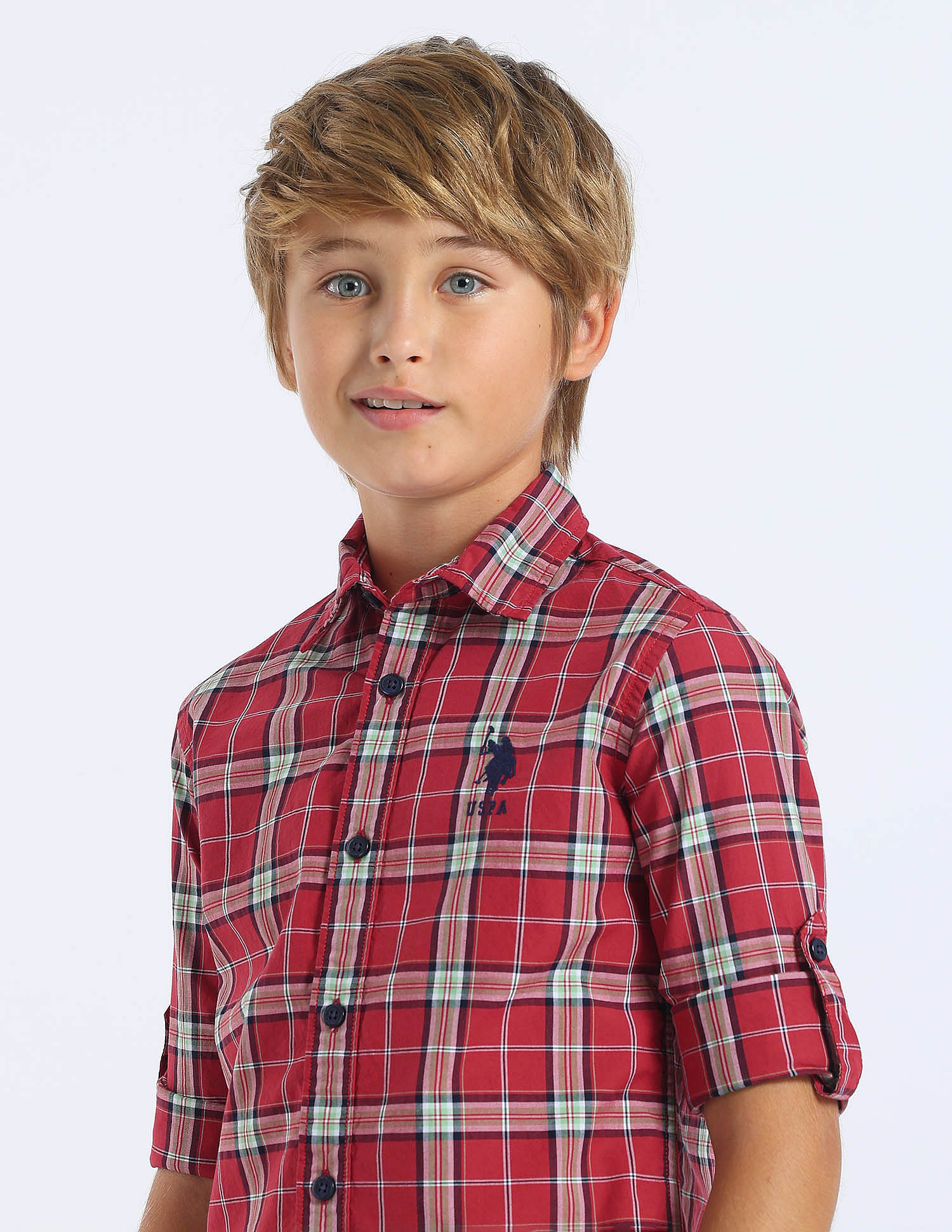 U.S. Polo Assn. Kids Boys Plaid Checked Regular Fit Shirt