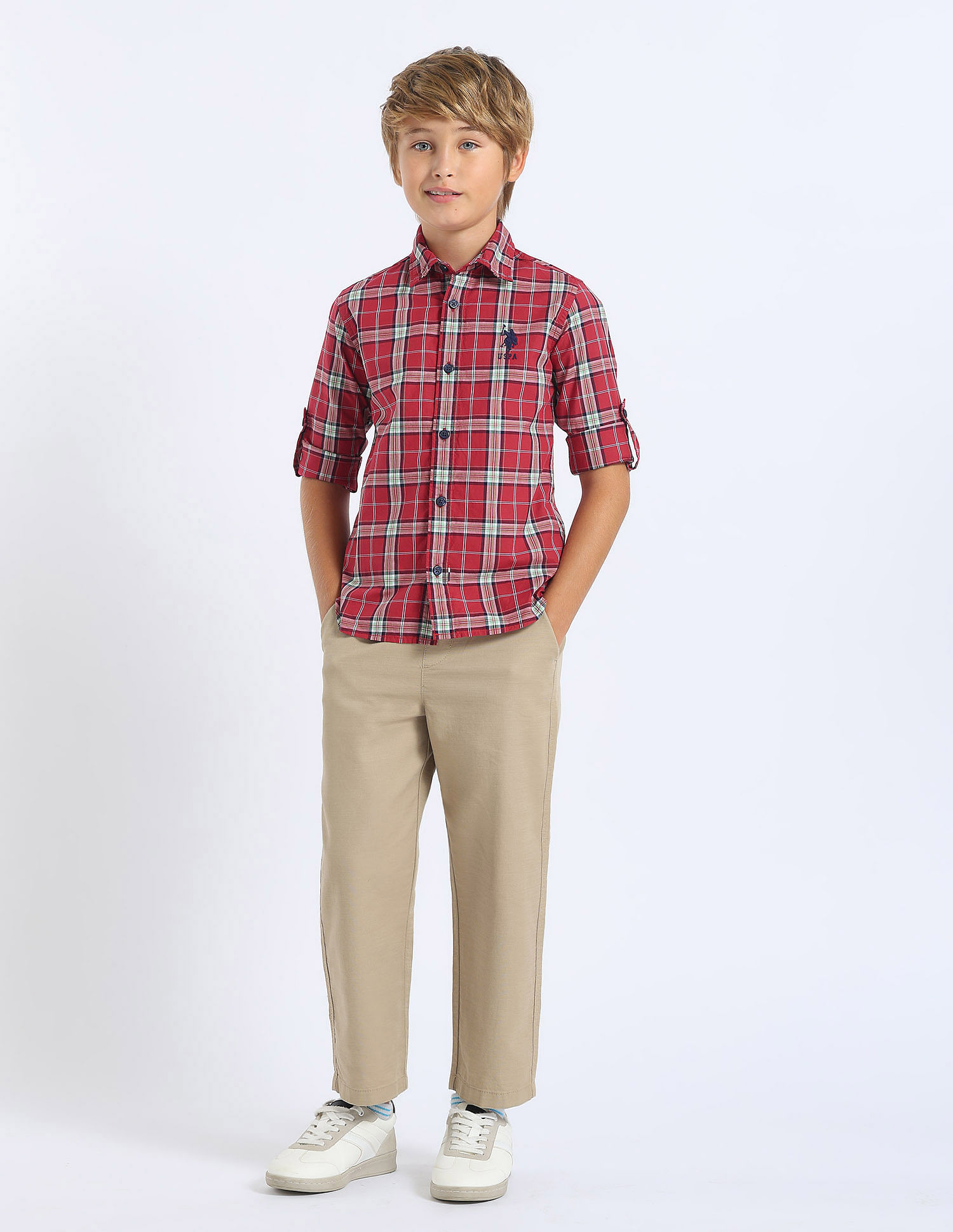 U.S. Polo Assn. Kids Boys Plaid Checked Regular Fit Shirt