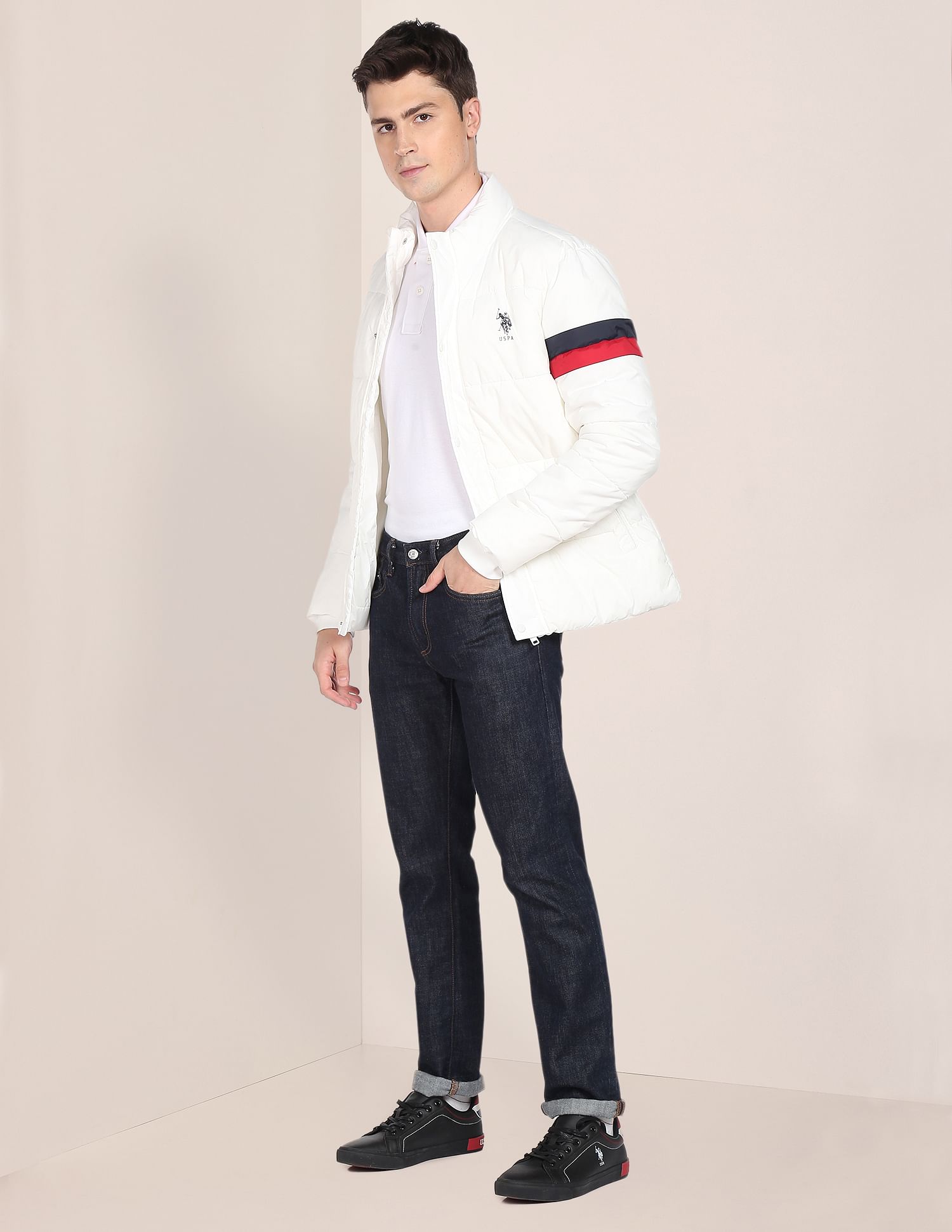 U.S. Polo Assn. High Neck Horizontal Stripe Padded Jacket
