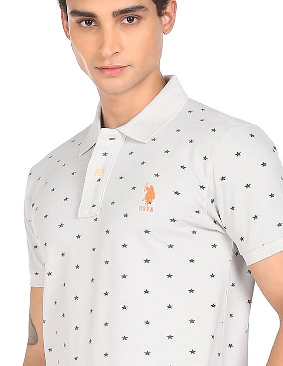 U.S. Polo Assn. Ribbed Collar Printed Polo Shirt