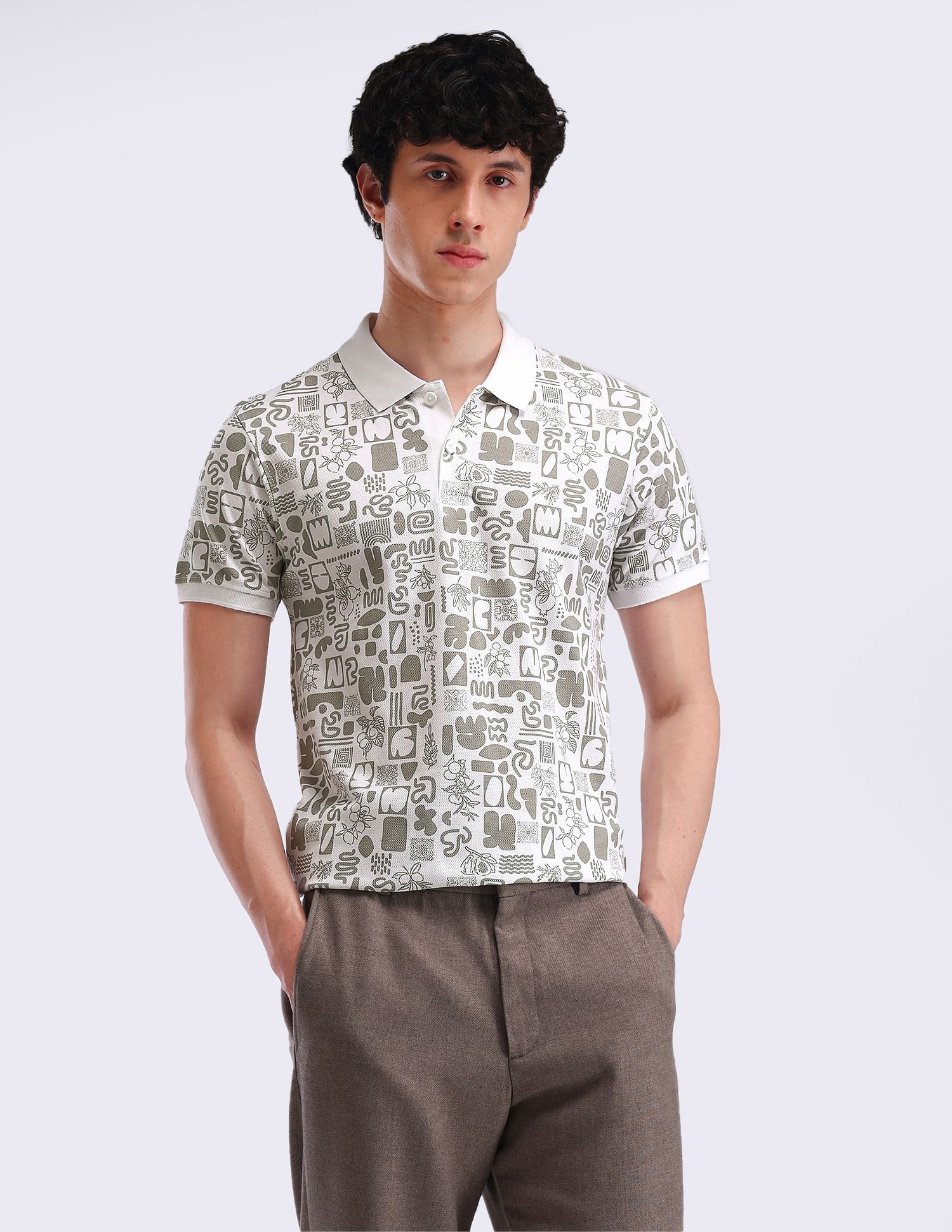 Flying Machine Abstract Print Cotton Polo Shirt