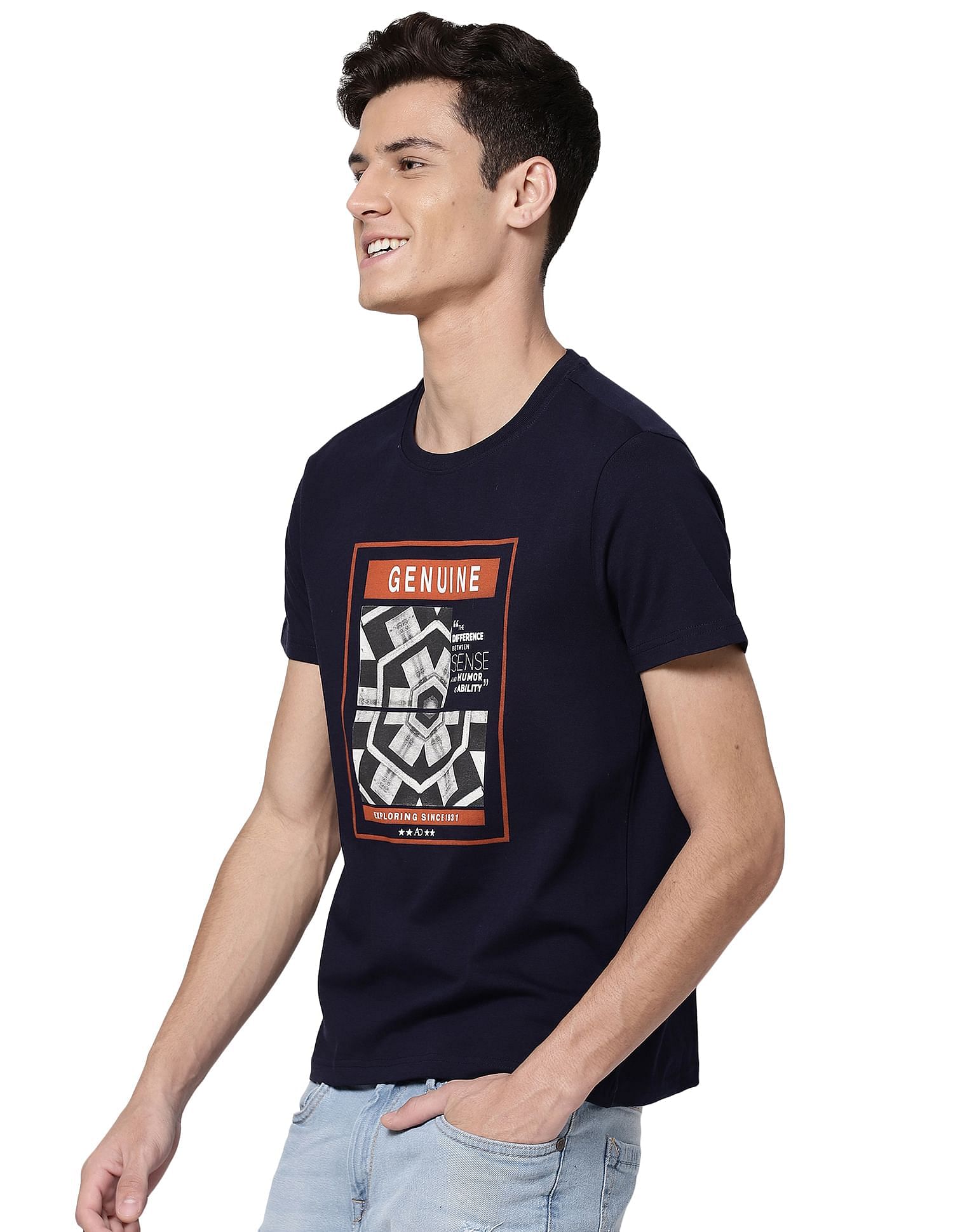 AD by Arvind Crew Neck Graphic Print T-Shirt