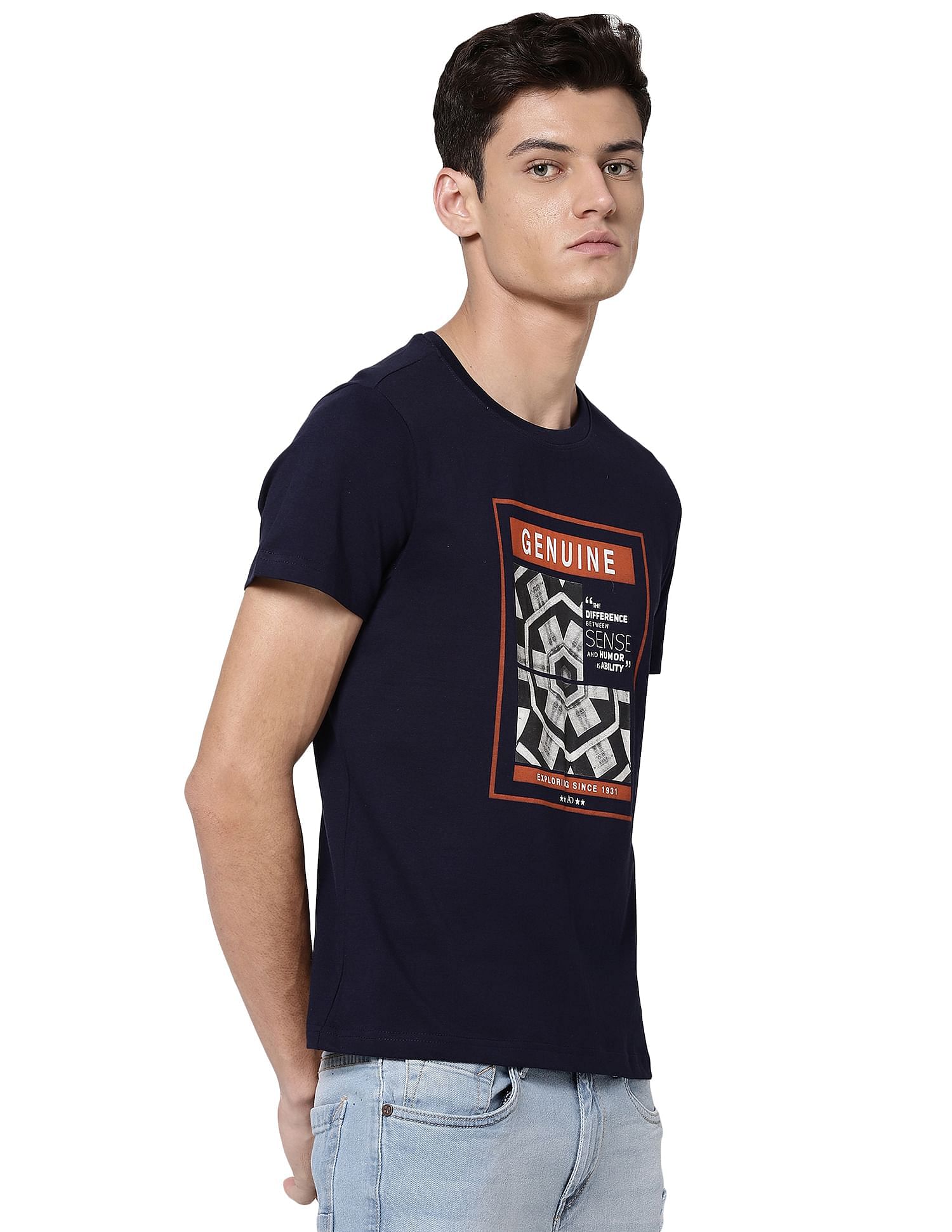 AD by Arvind Crew Neck Graphic Print T-Shirt