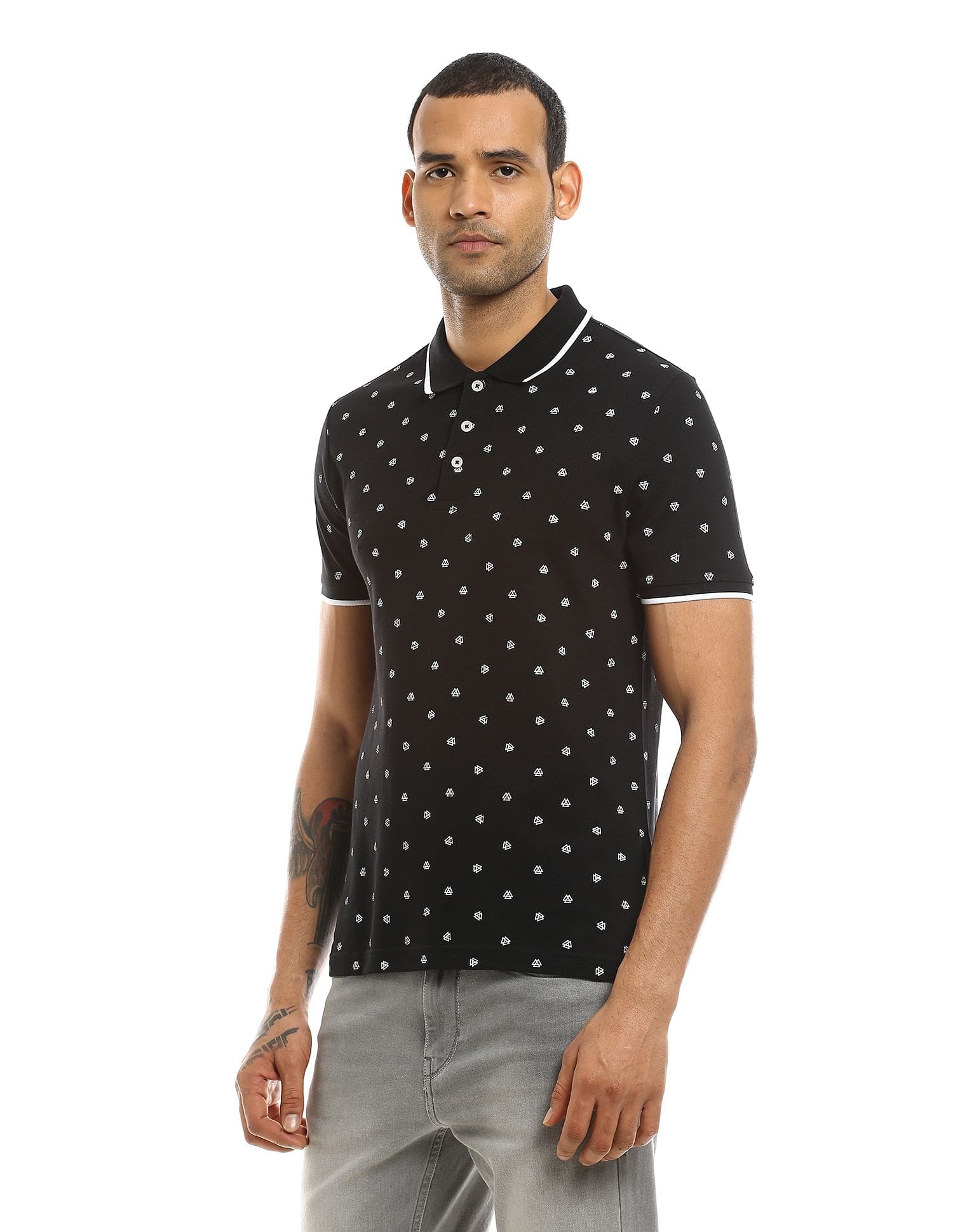 Buy AD by Arvind Printed Pique Polo Shirt