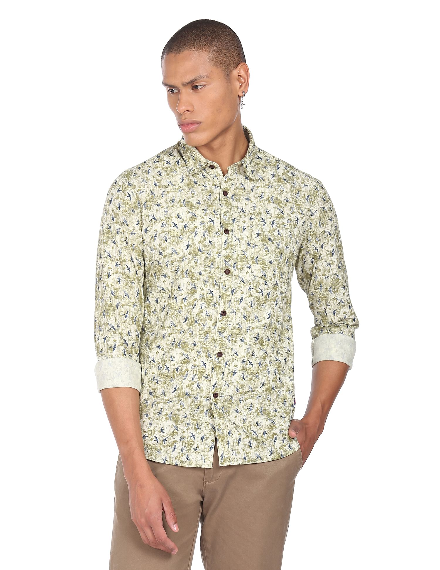Flying Machine Abstract Print Cotton Shirt