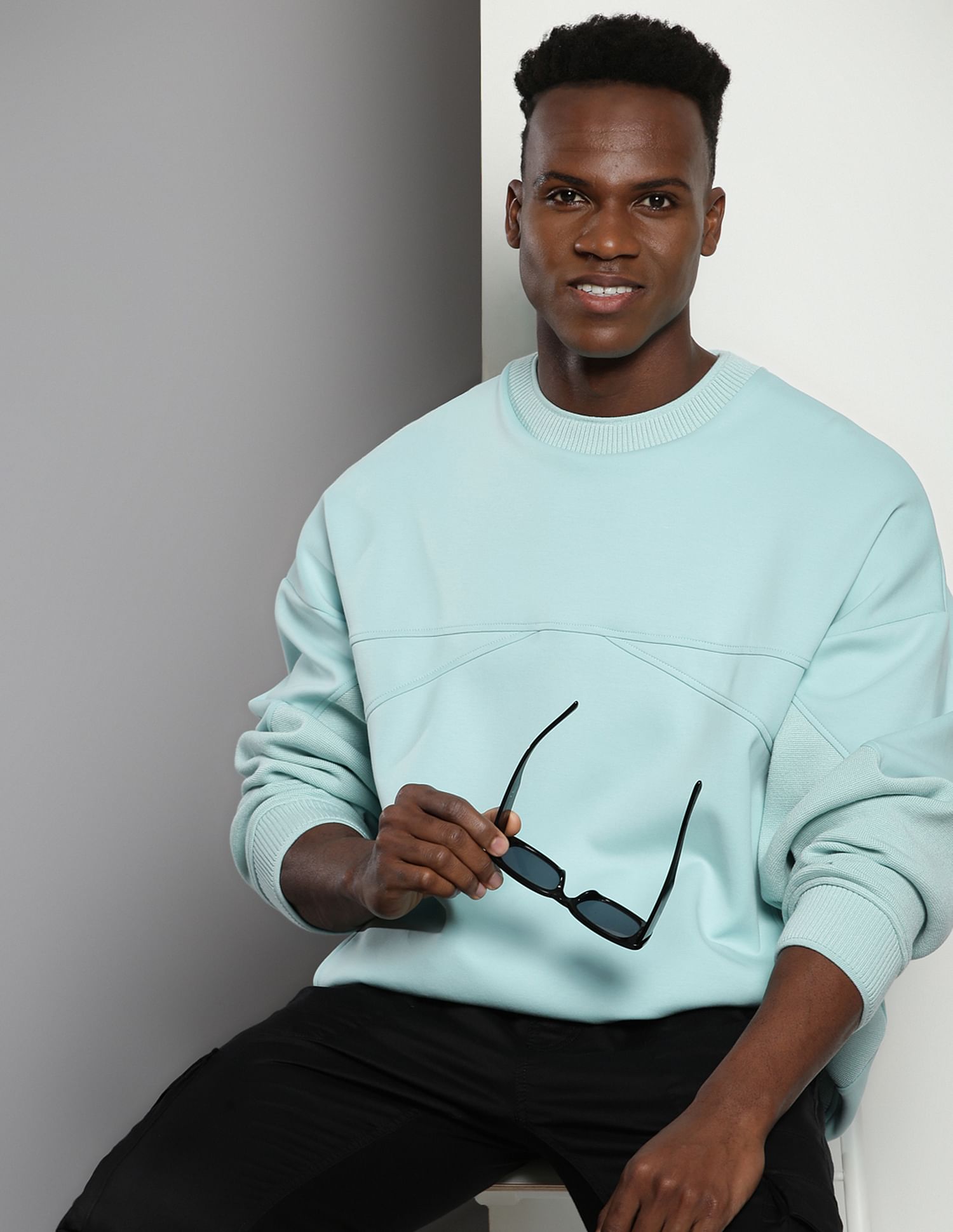 Crew neck sweatshirt with kangaroo pocket on sale