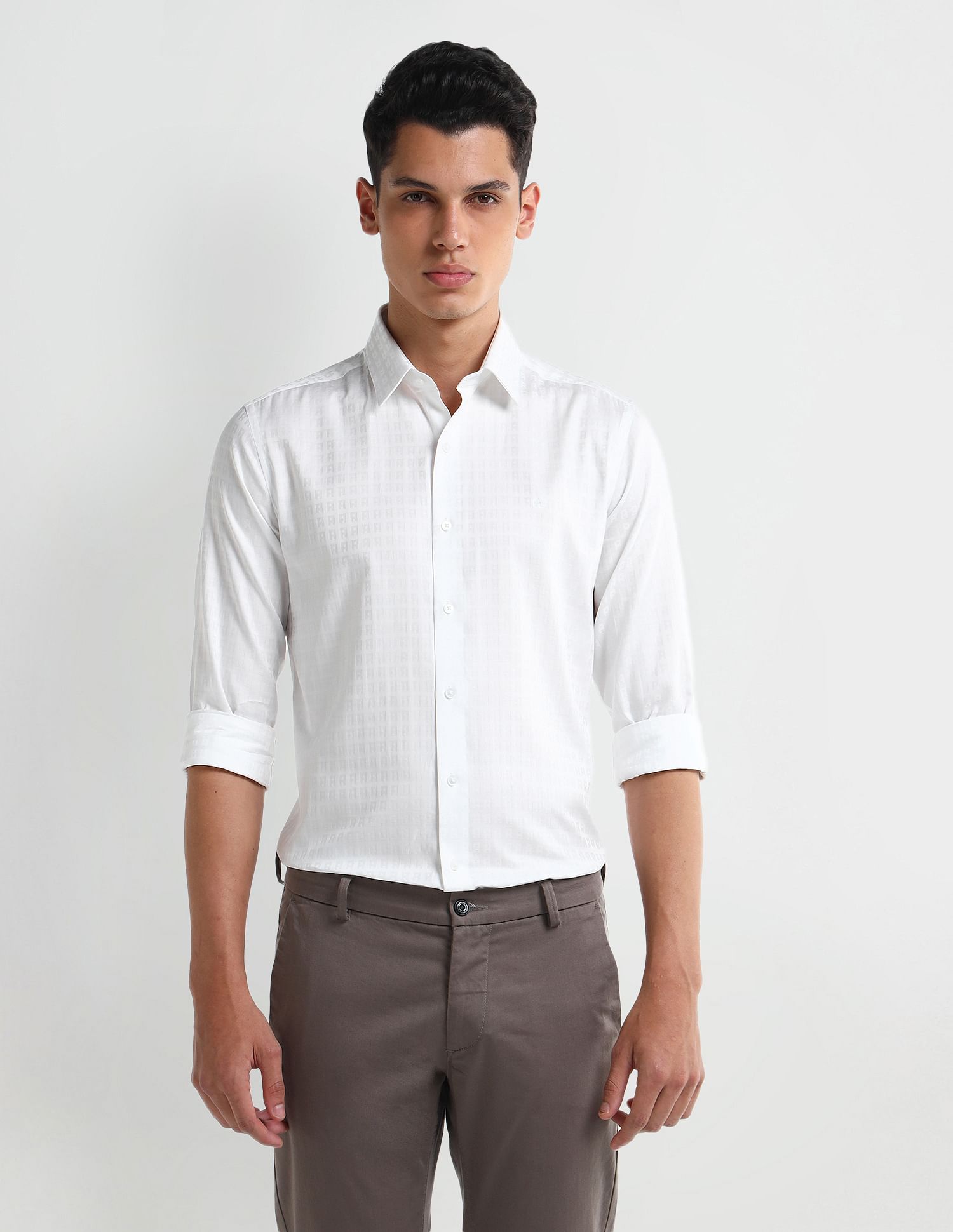 Arrow Newyork Manhattan Slim Self-design Cotton Shirt
