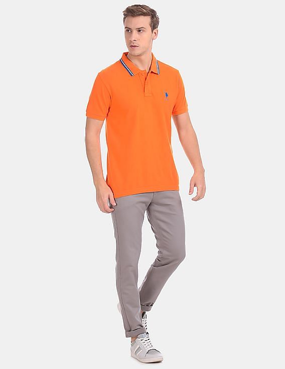 U.S. Polo Assn. Orange Solid Pique Polo Shirt