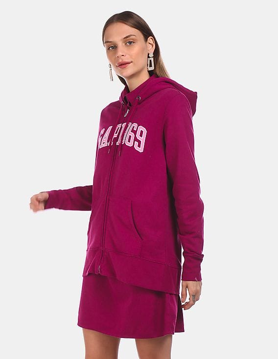 Buy GAP Women Magenta Zip Up Brand Printed Sweatshirt