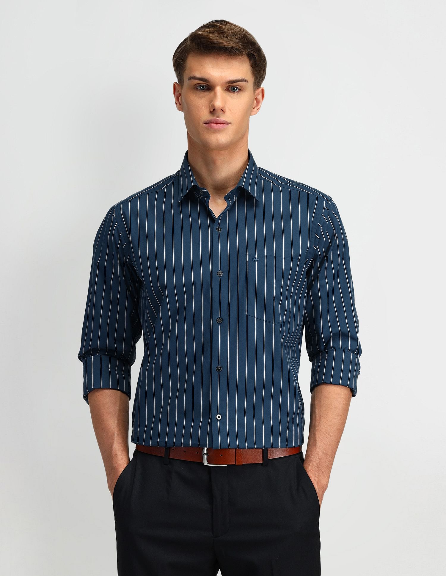 Arrow Vertical Striped Manhattan Slim Fit Shirt