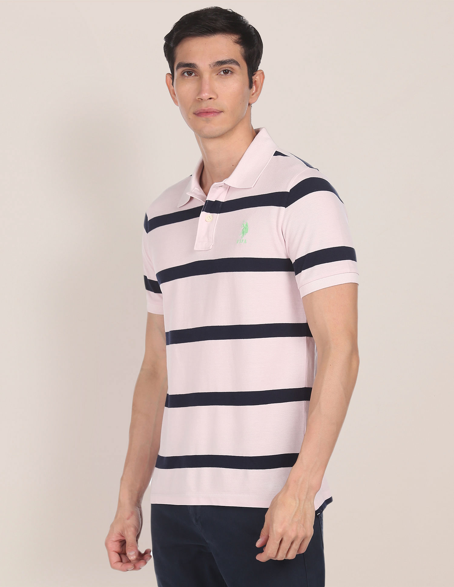 U.S. Polo Assn. Ribbed Collar Striped Polo Shirt